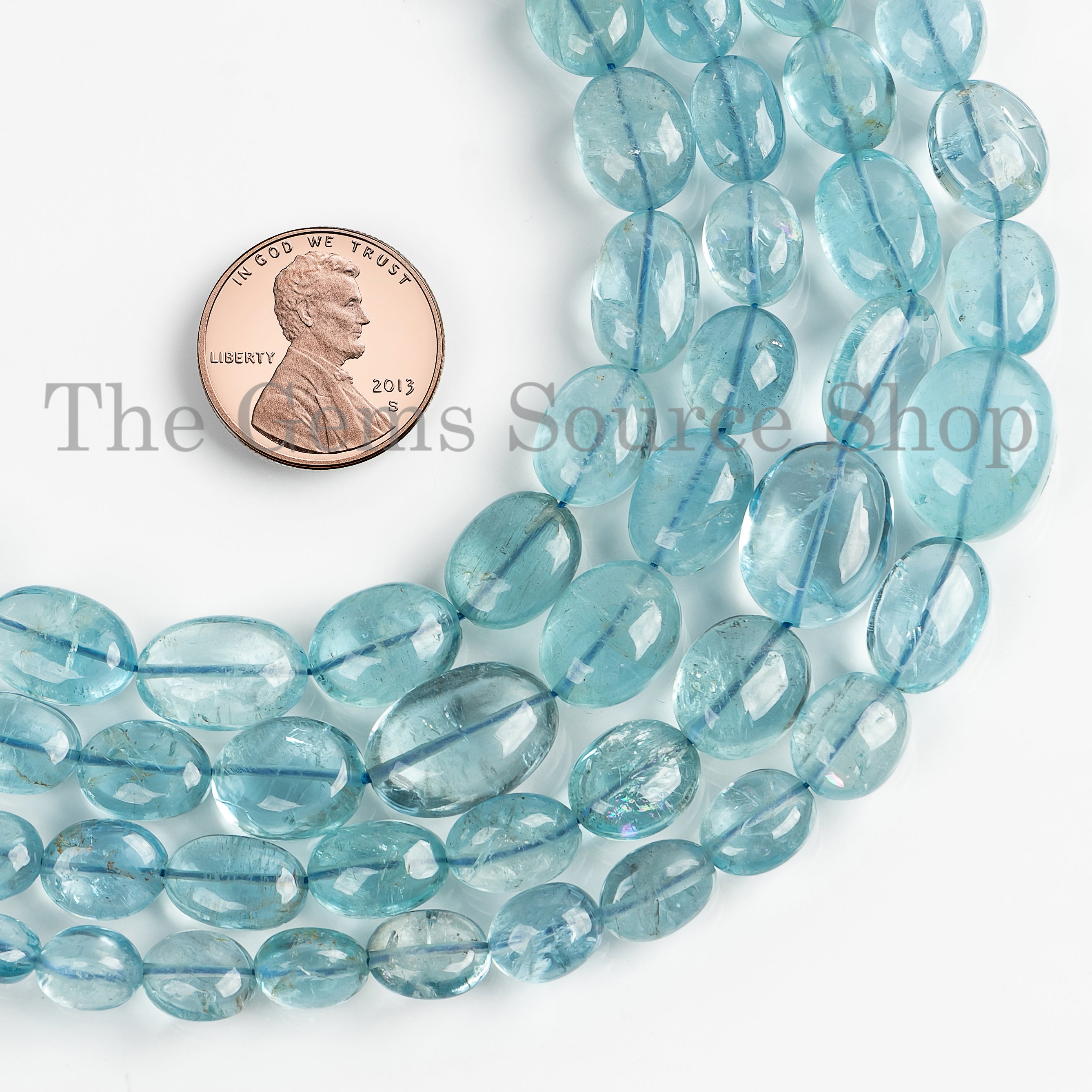 Natural Aquamarine Smooth Oval Shape 4x5-9x12mm Gemstone Beads 19" Strand