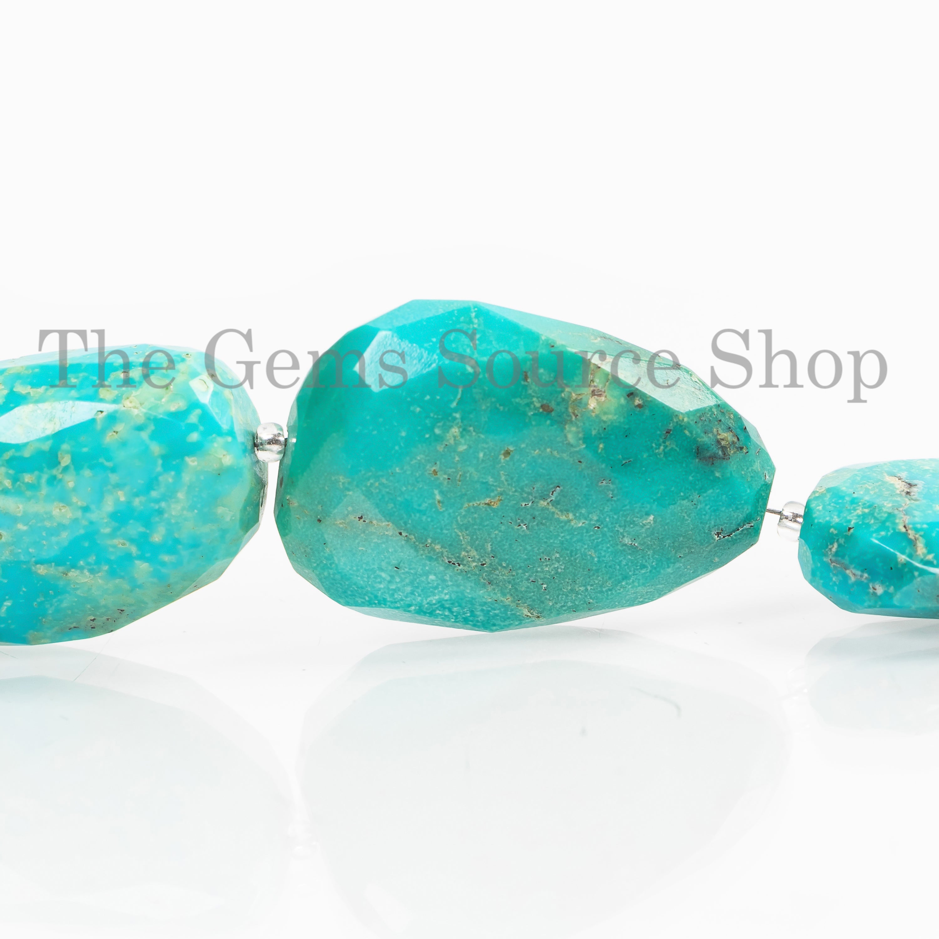 Natural Arizona Turquoise Faceted Nuggets/ Tumble 18x20-21x24mm Beads 7" Strand