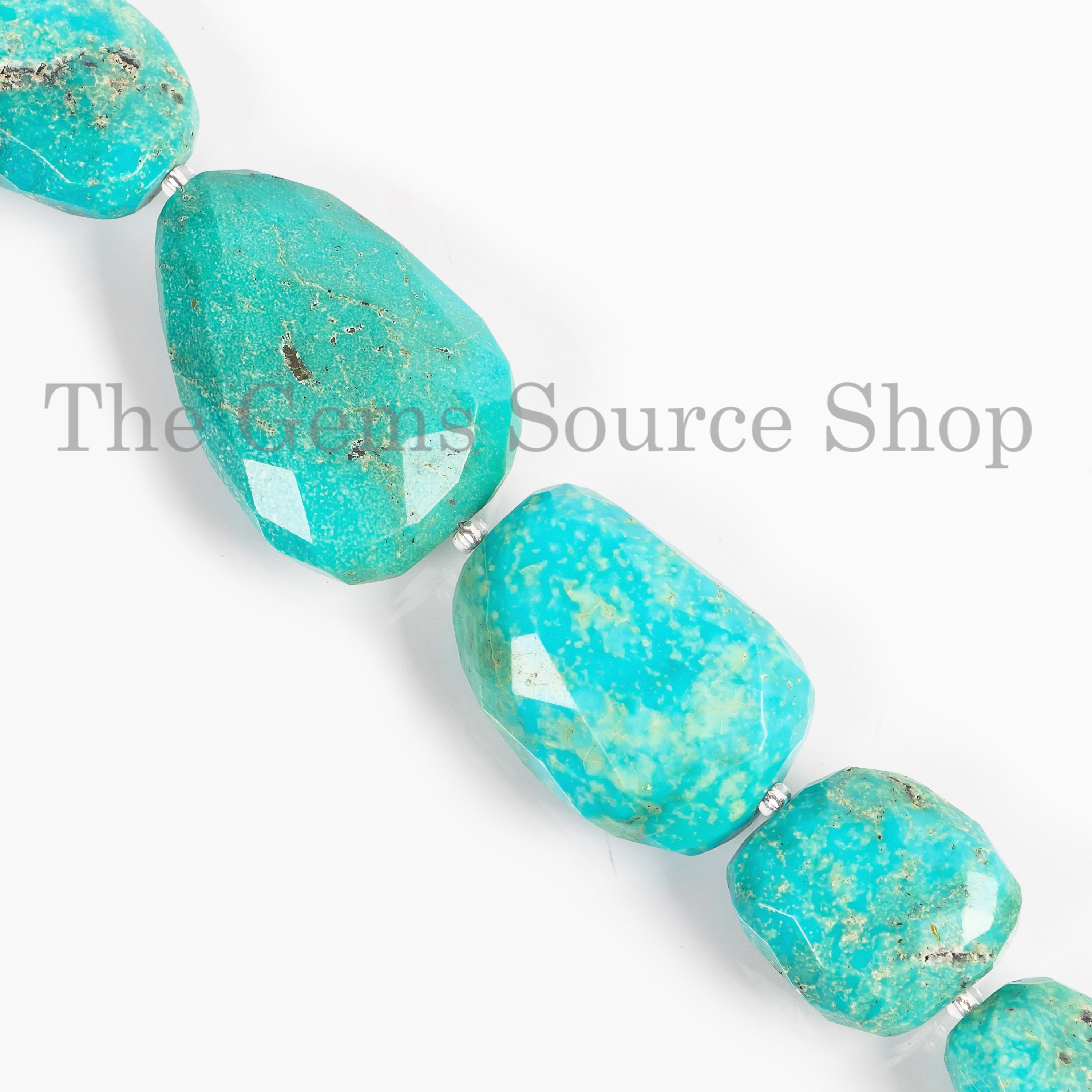 Natural Arizona Turquoise Faceted Nuggets/ Tumble 18x20-21x24mm Beads 7" Strand