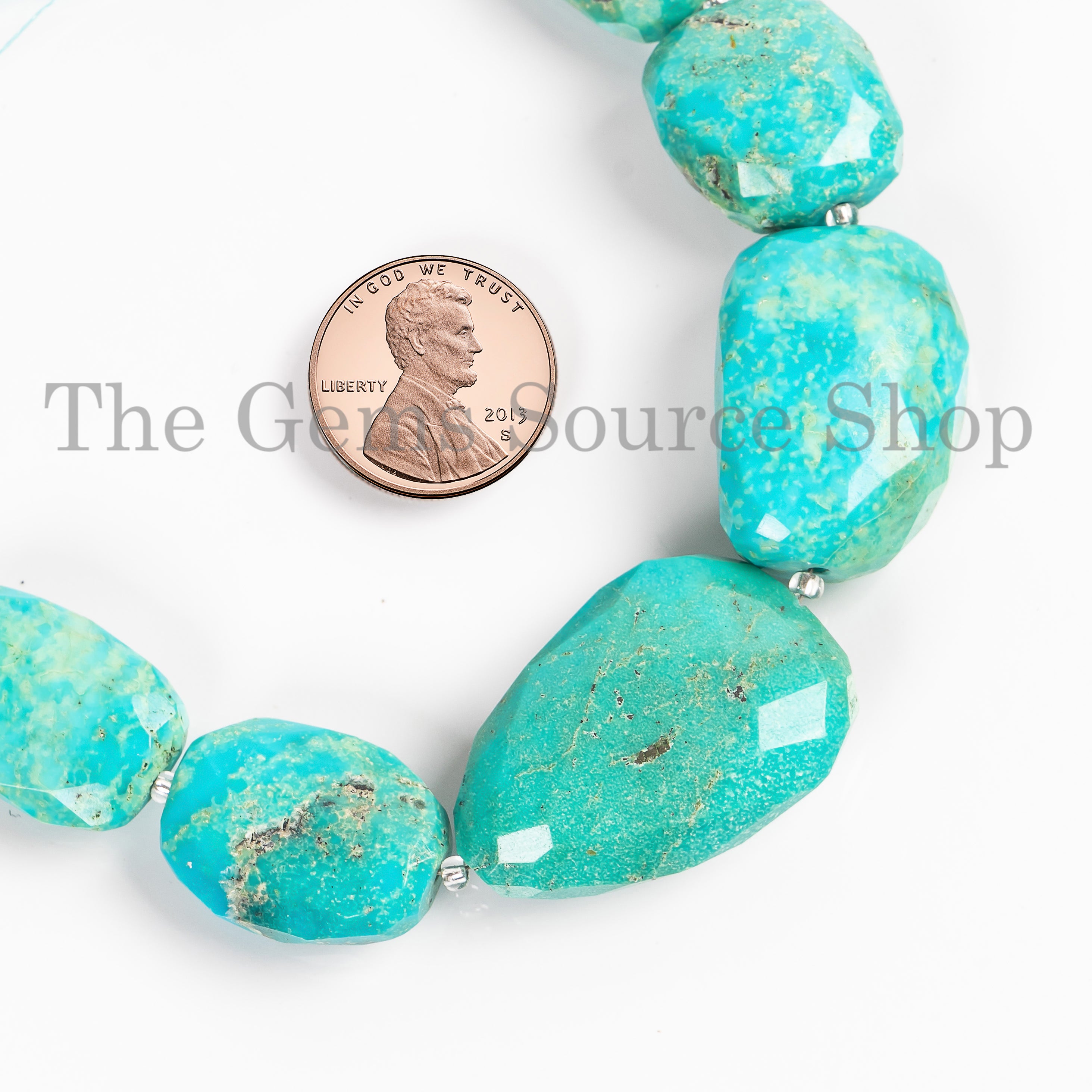 Natural Arizona Turquoise Faceted Nuggets/ Tumble 18x20-21x24mm Beads 7" Strand