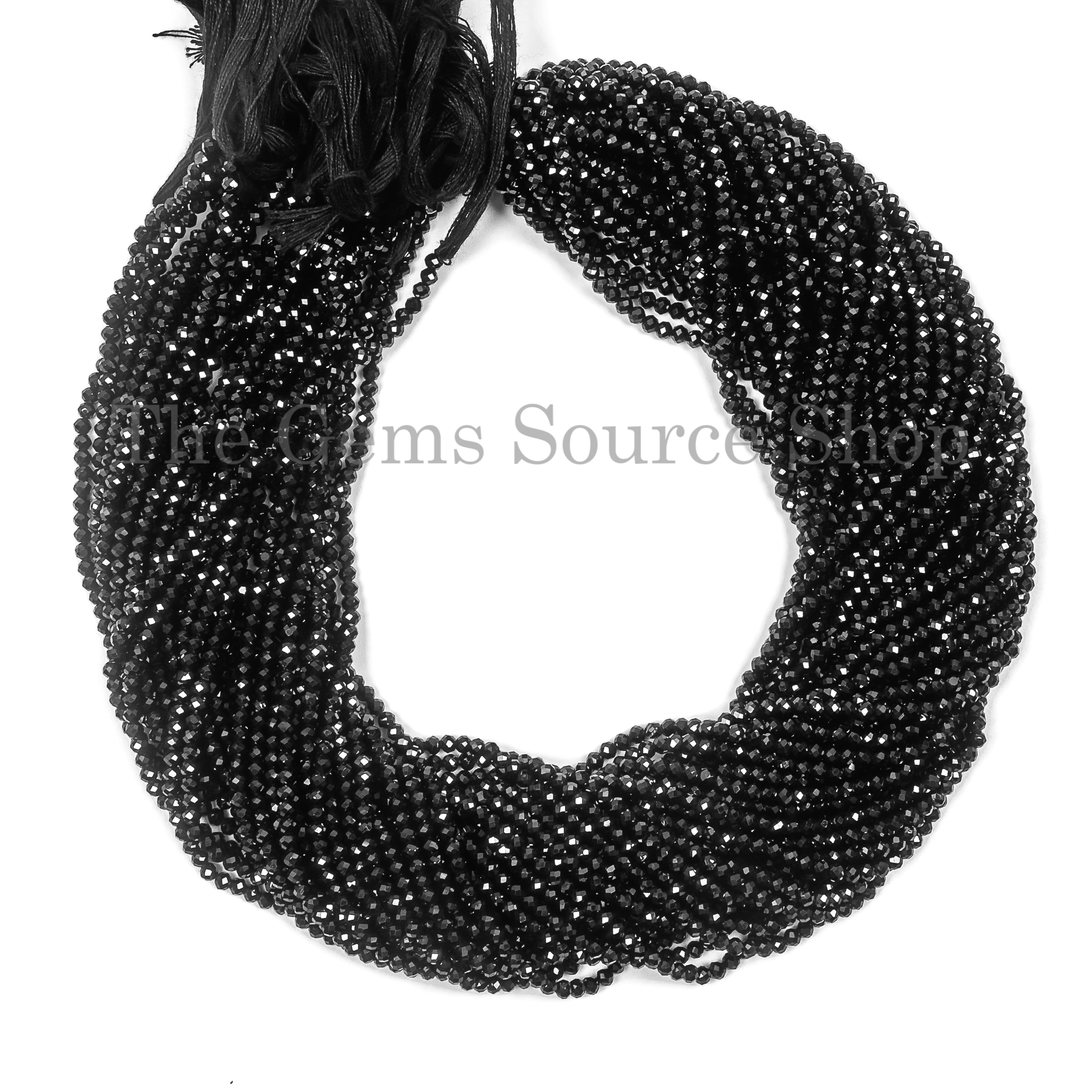 2.5-3mm-13" Natural Black Spinel Faceted Round Shape Gemstone Beads Strand