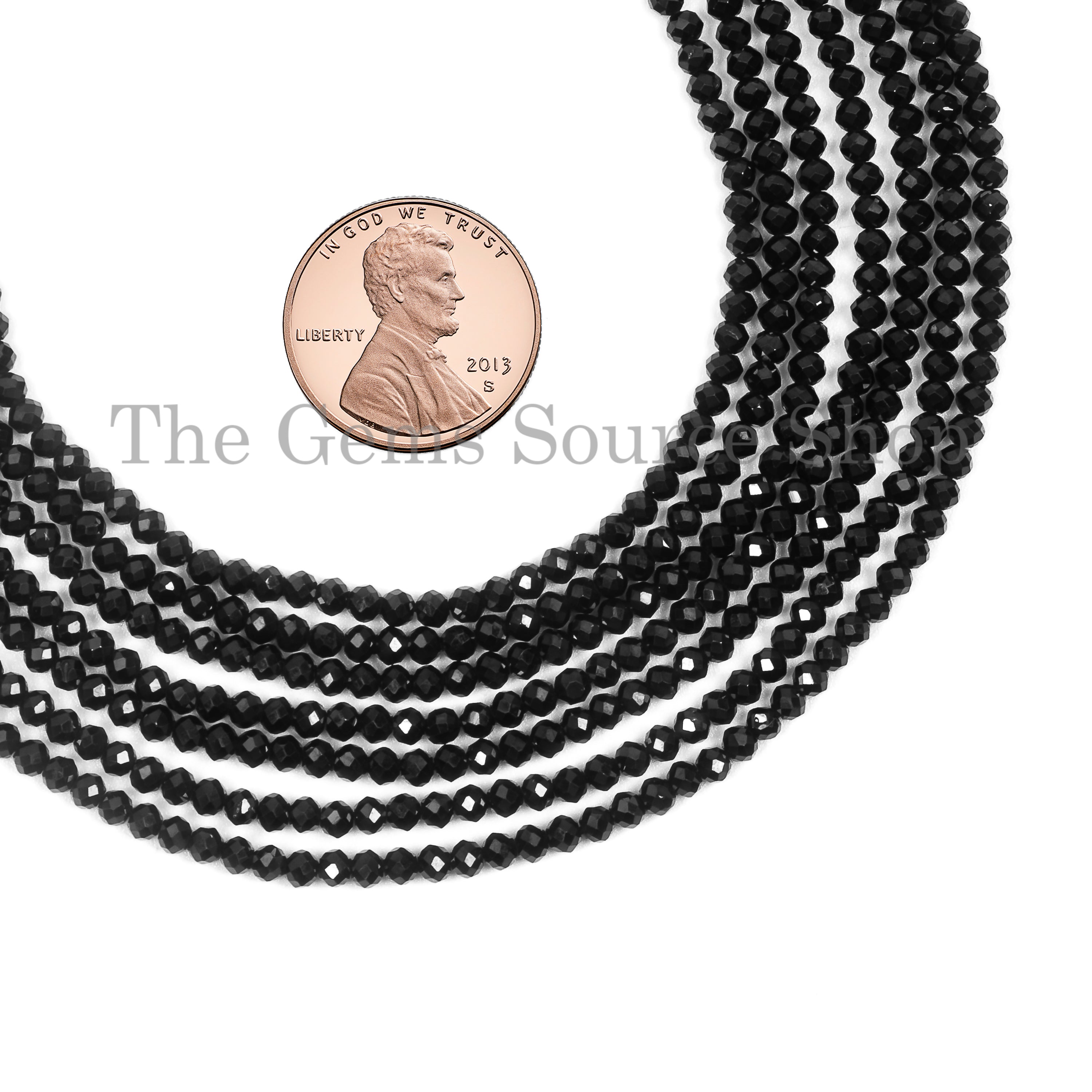 2.5-3mm-13" Natural Black Spinel Faceted Round Shape Gemstone Beads Strand