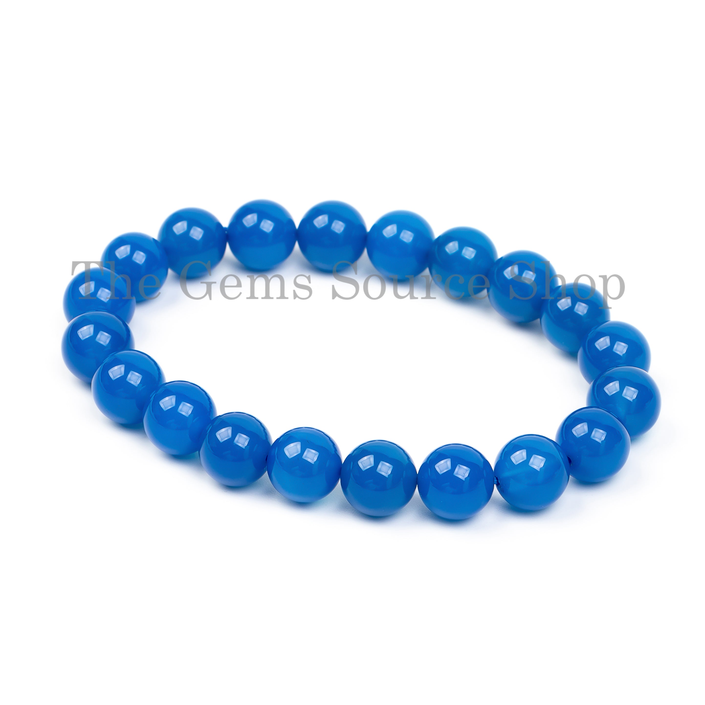 Natural Blue Agate Beaded Bracelet- Unisex Healing Gemstones Hand Jewelry TO GIFT