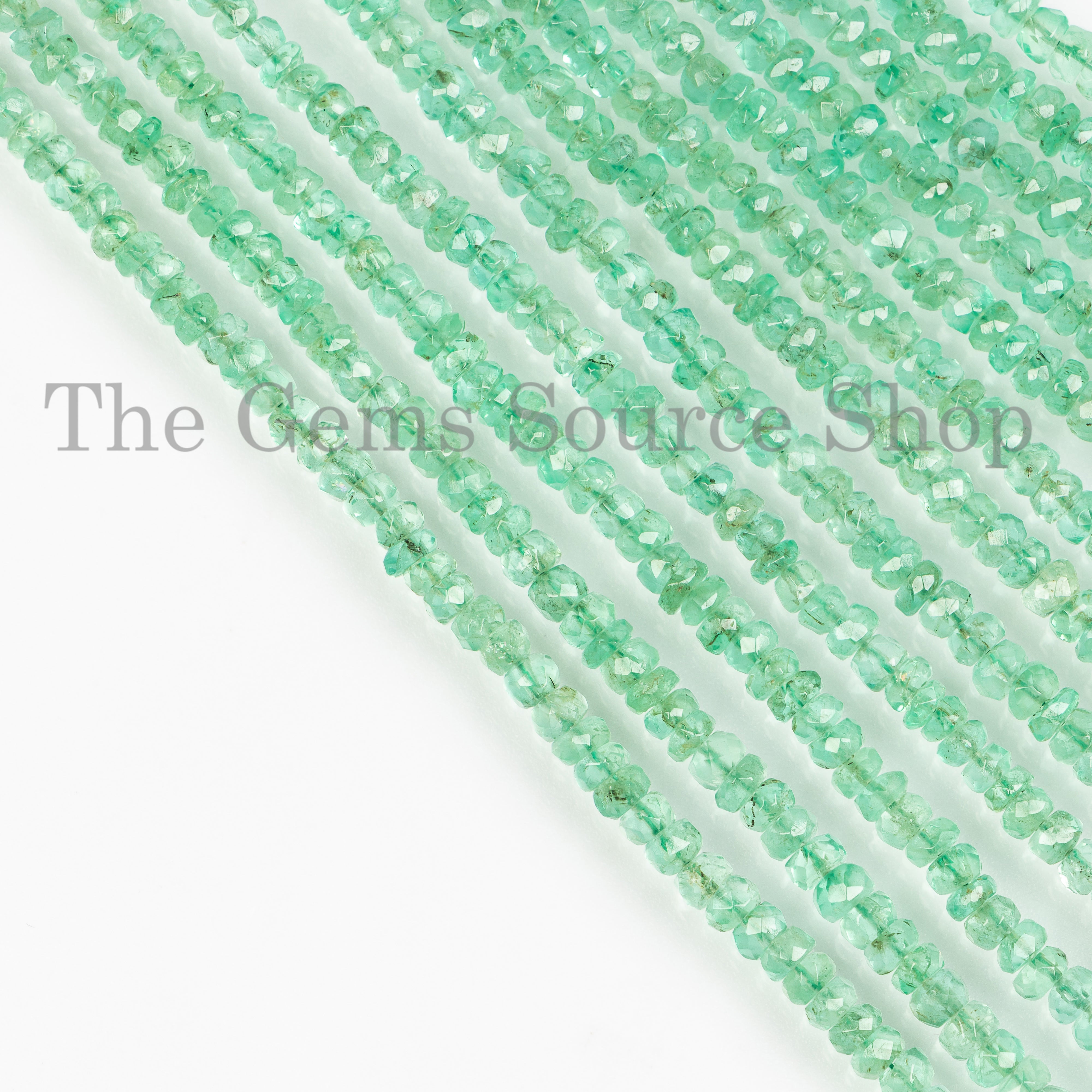 Natural Emerald Faceted Rondelle Shape 2.5-5mm Gemstone Beads 17" Strand for Jewelry