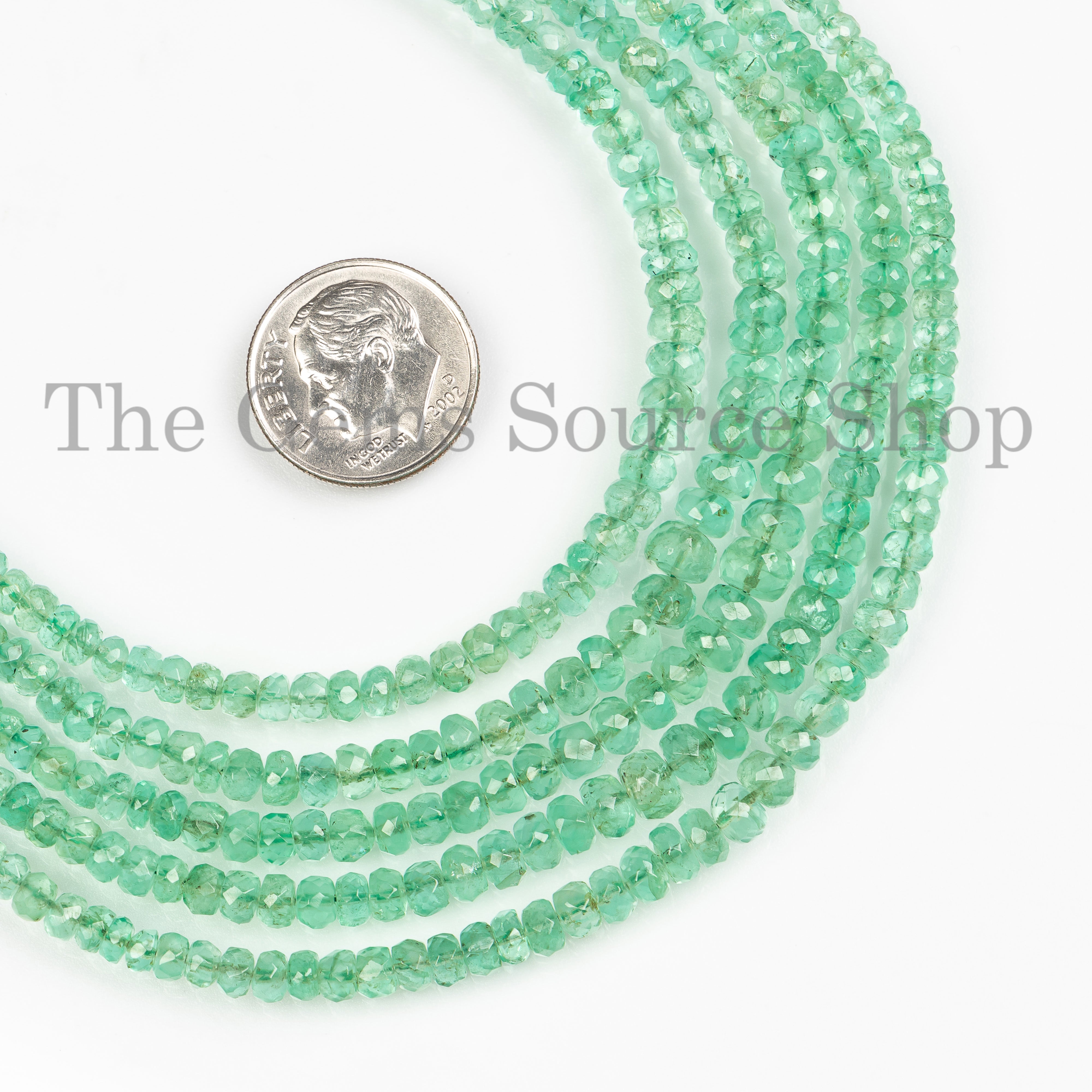 Natural Emerald Faceted Rondelle Shape 2.5-5mm Gemstone Beads 17" Strand for Jewelry