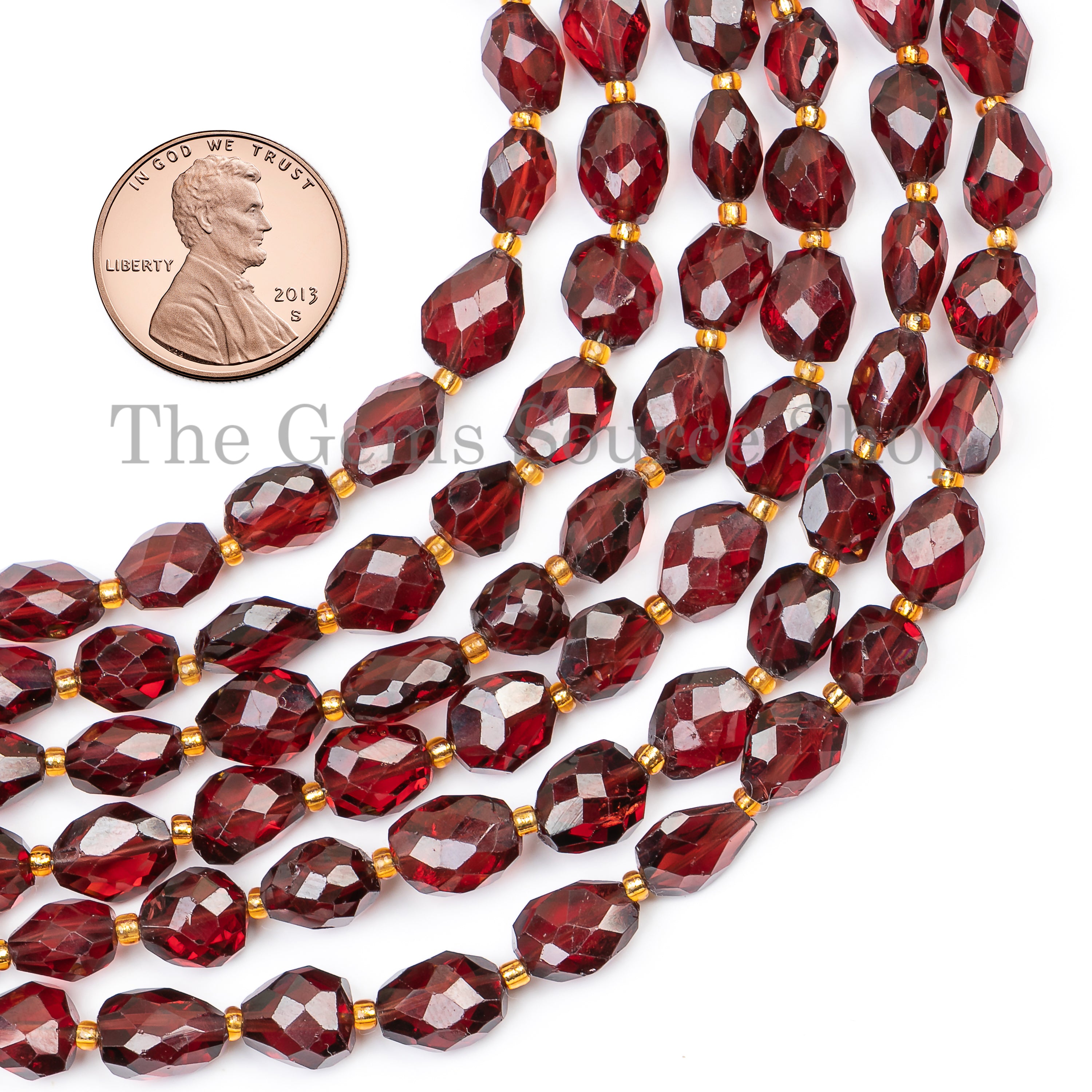 Natural Garnet 4x6-7x9mm Faceted Nuggets/ Tumble Gemstone Beads 8" Bulk Strand