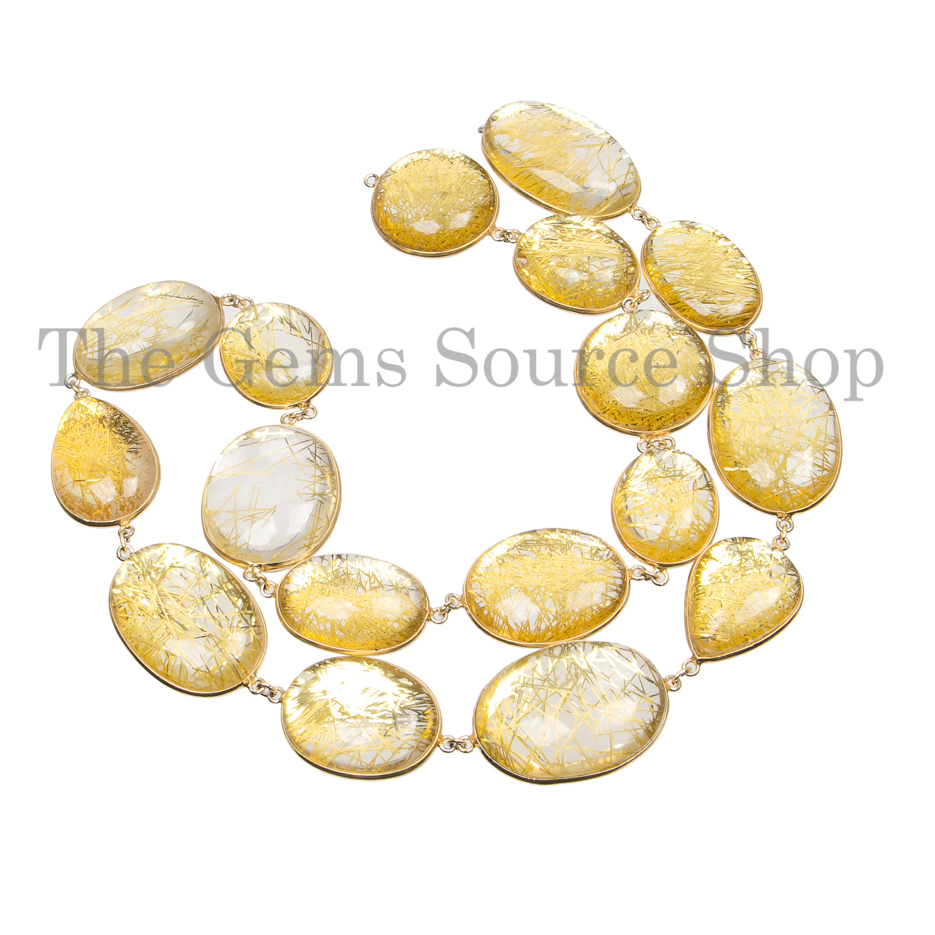 Natural Golden Rutile Smooth Multiple Shape Beads in 925 Silver Bezel Connector Chain