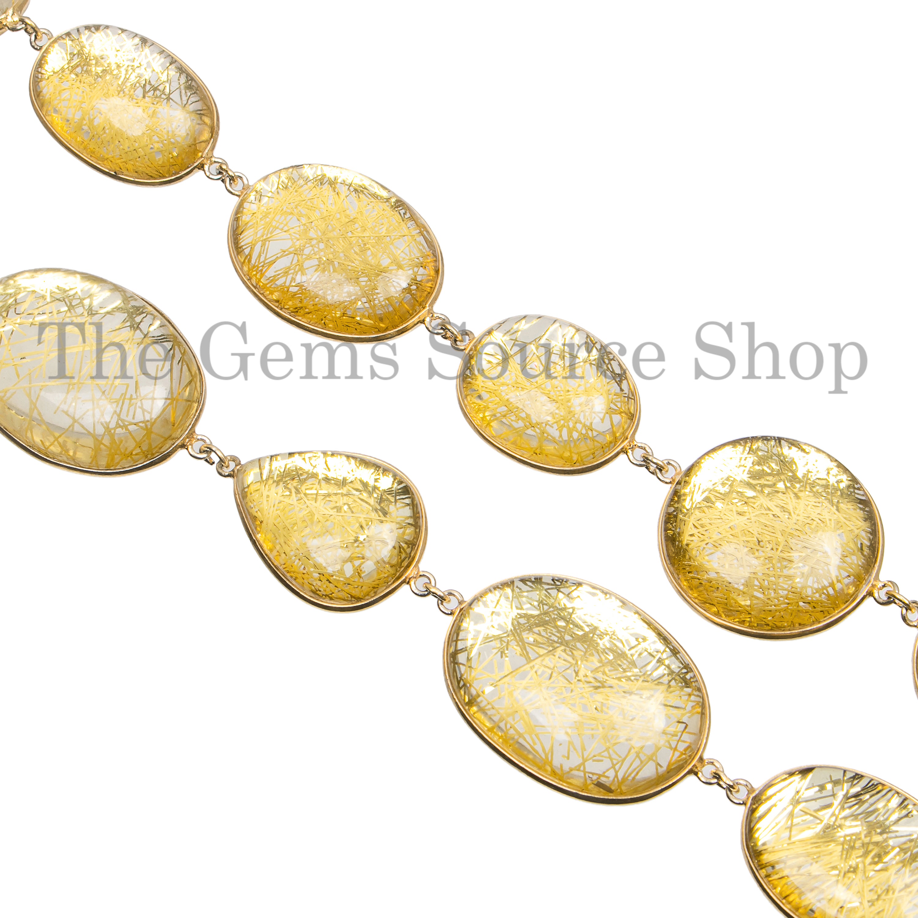 Natural Golden Rutile Smooth Multiple Shape Beads in 925 Silver Bezel Connector Chain