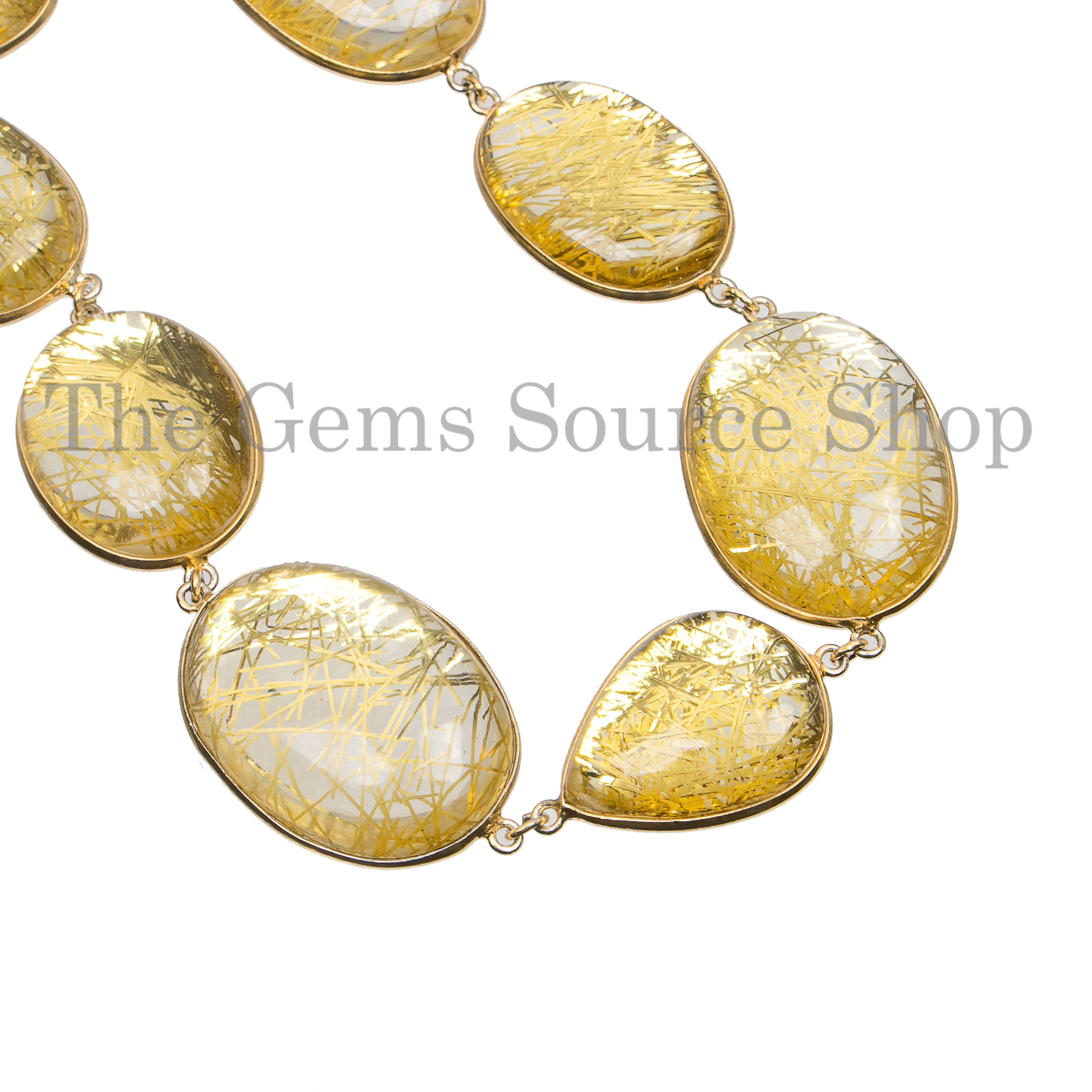 Natural Golden Rutile Smooth Multiple Shape Beads in 925 Silver Bezel Connector Chain