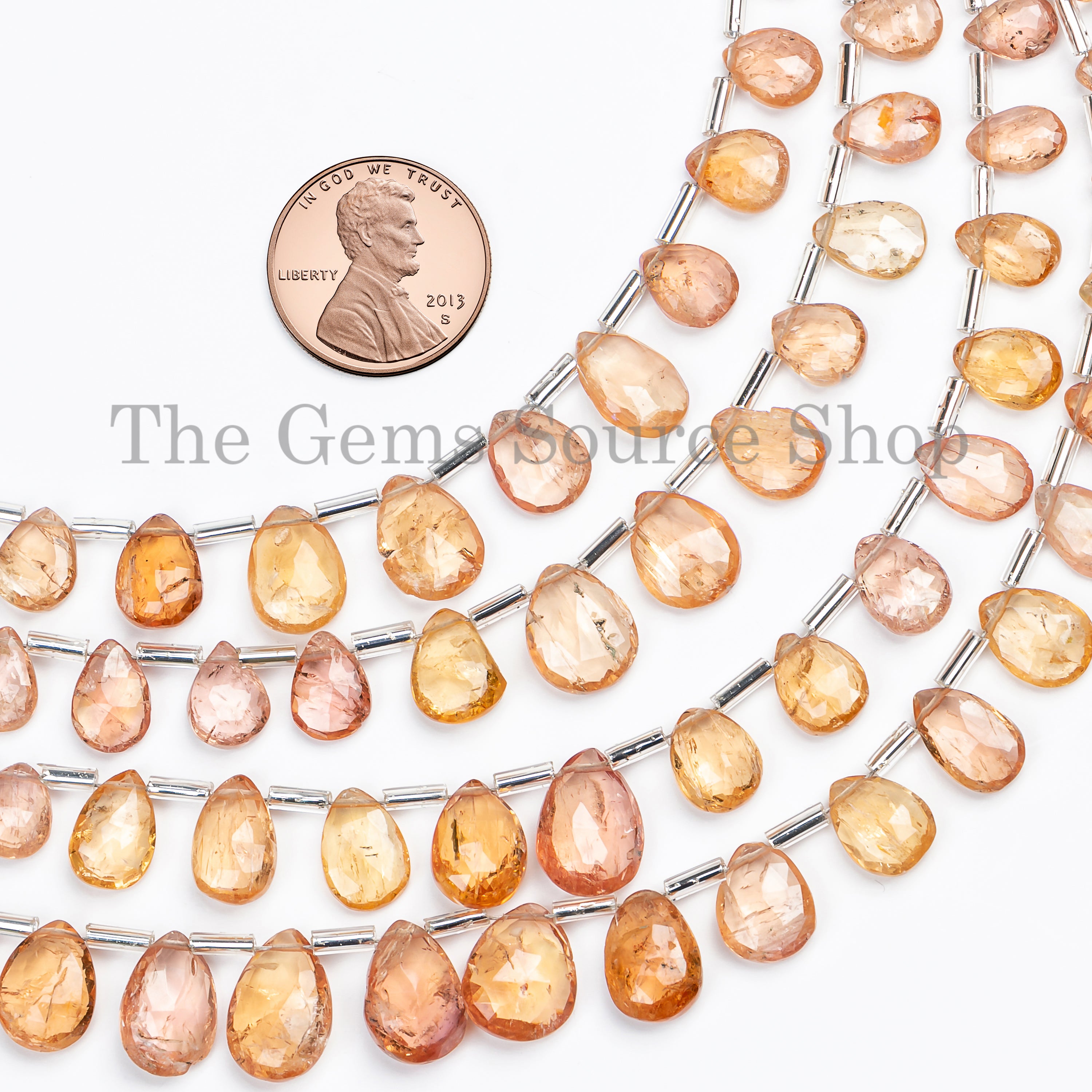 Natural Imperial Topaz 5x7-8x12mm Faceted Pear Shape Gemstone Beads 8" Bulk Strand