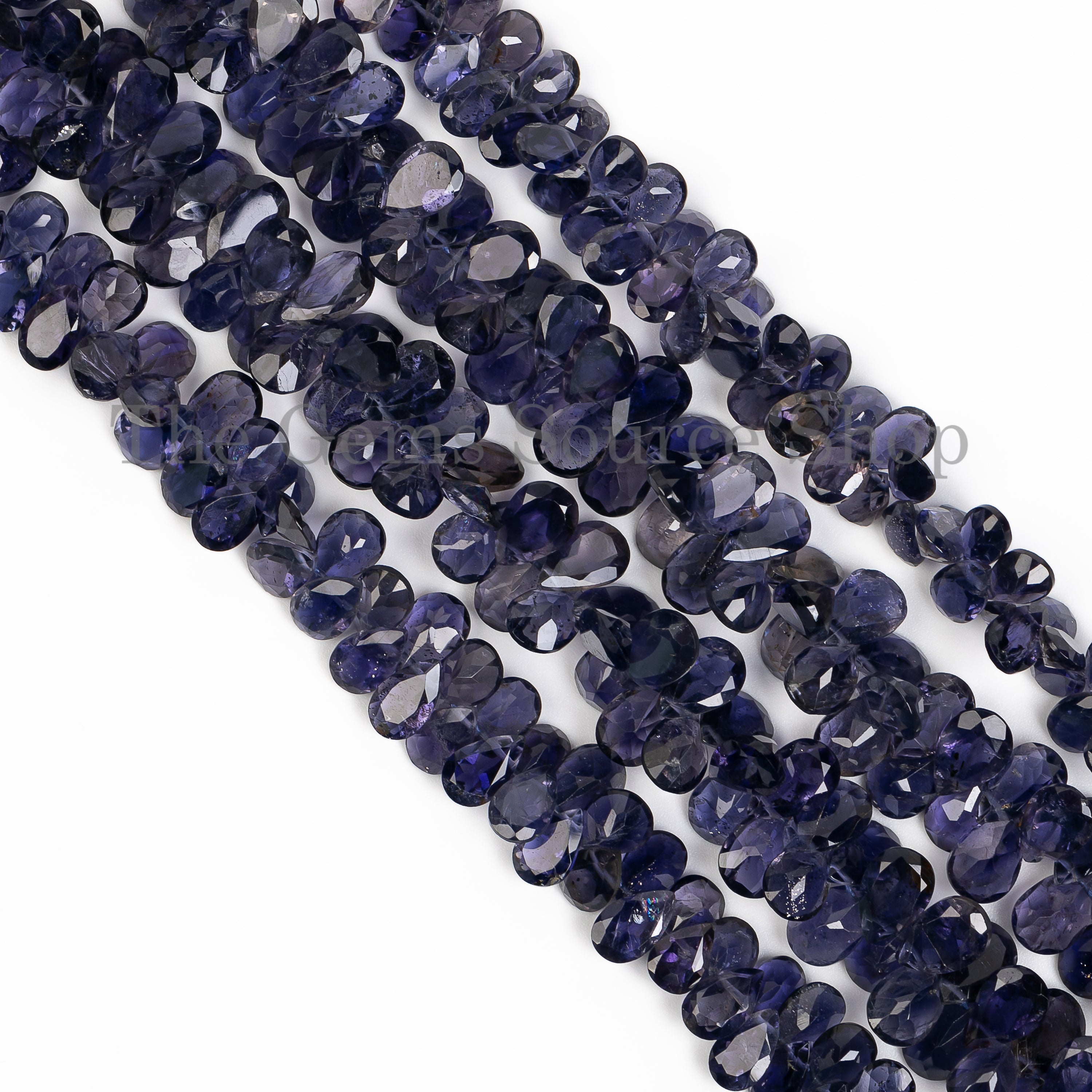 Natural Iolite Faceted Pear Shape Top Drilled Gemstone Beads Strand- 13"-6x8-5.5x7.5mm