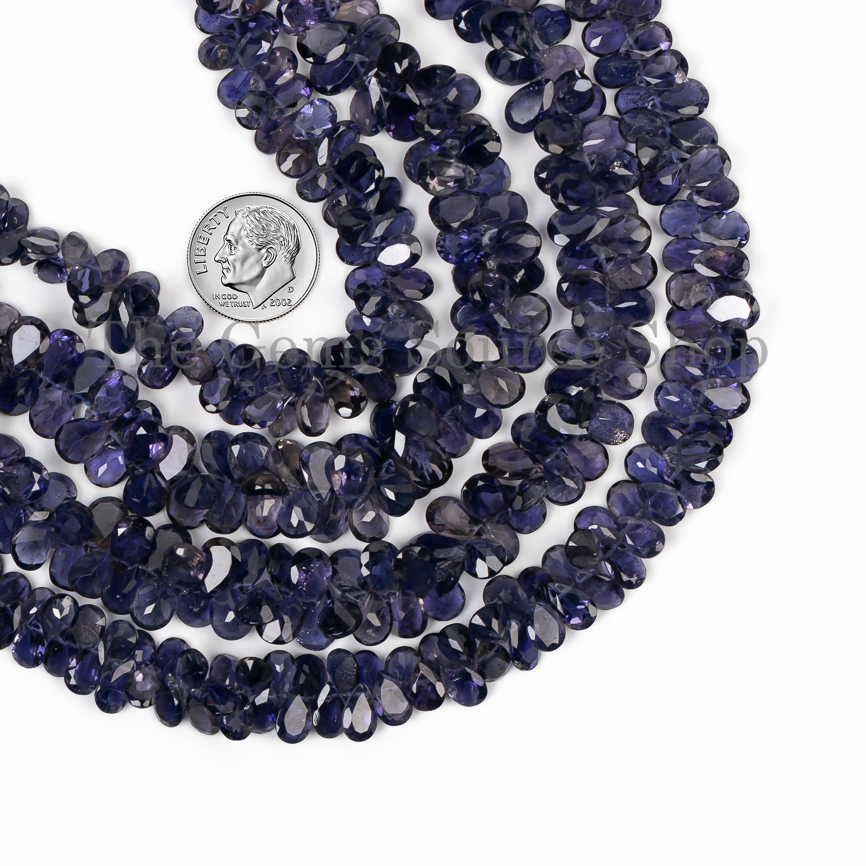 Natural Iolite Faceted Pear Shape Top Drilled Gemstone Beads Strand- 13"-6x8-5.5x7.5mm