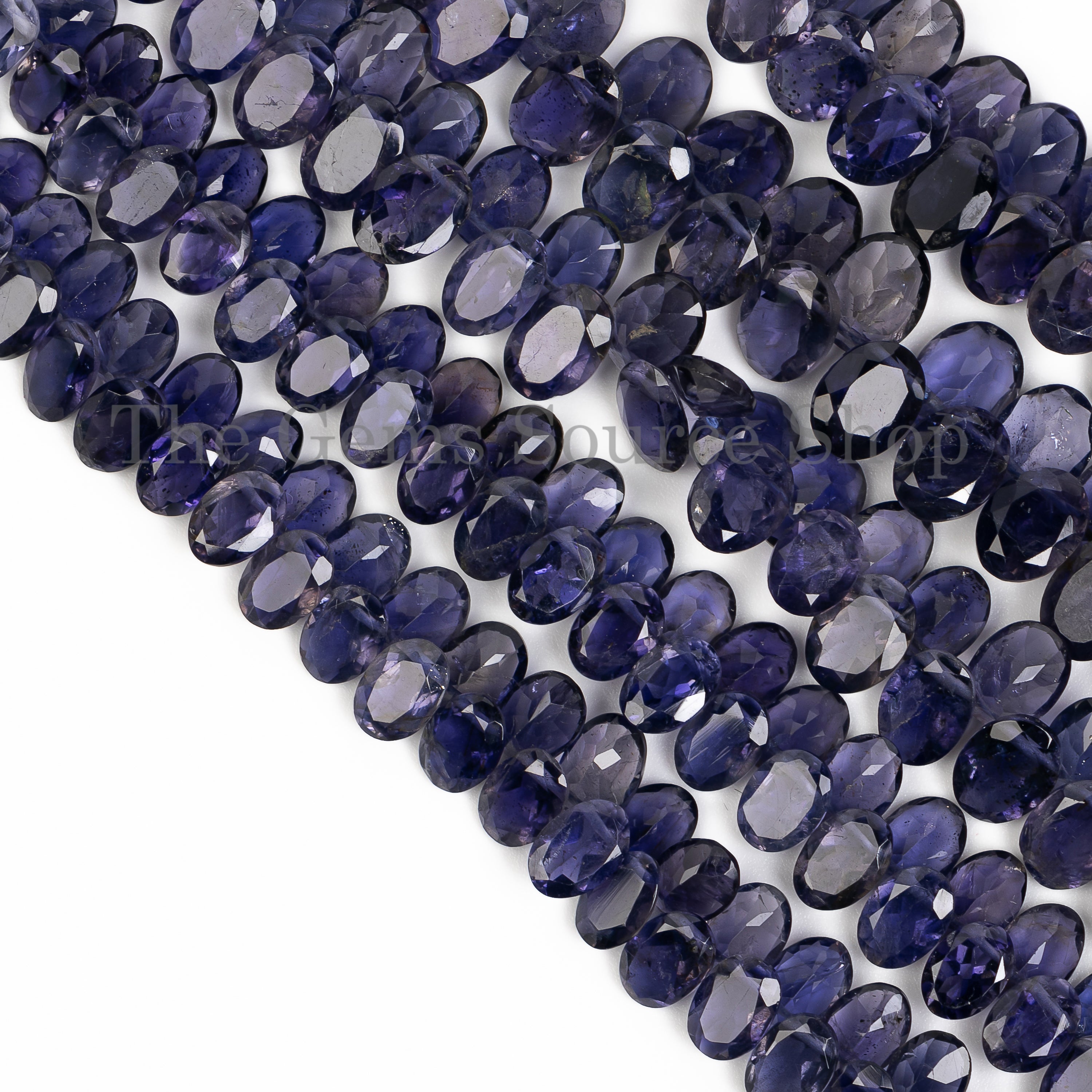 Natural Iolite Rose Cut Faceted Oval Shape Top Drilled Gemstone Beads Strand- 14"-5x7-6x8mm