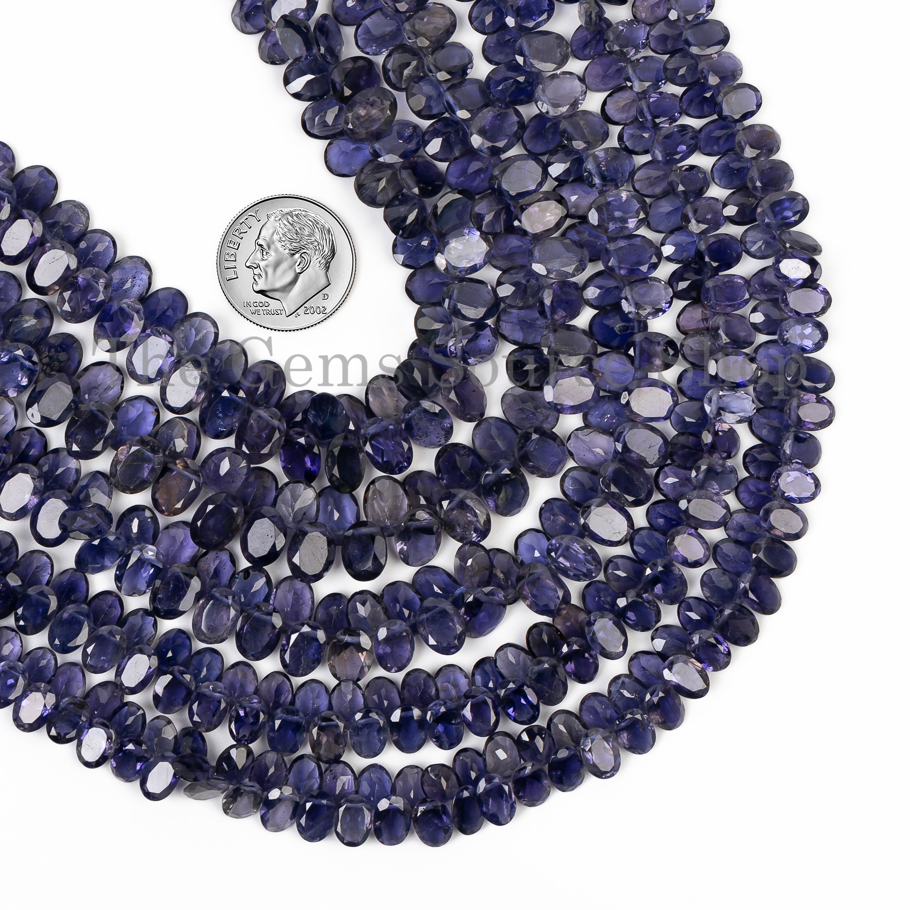 Natural Iolite Rose Cut Faceted Oval Shape Top Drilled Gemstone Beads Strand- 14"-5x7-6x8mm