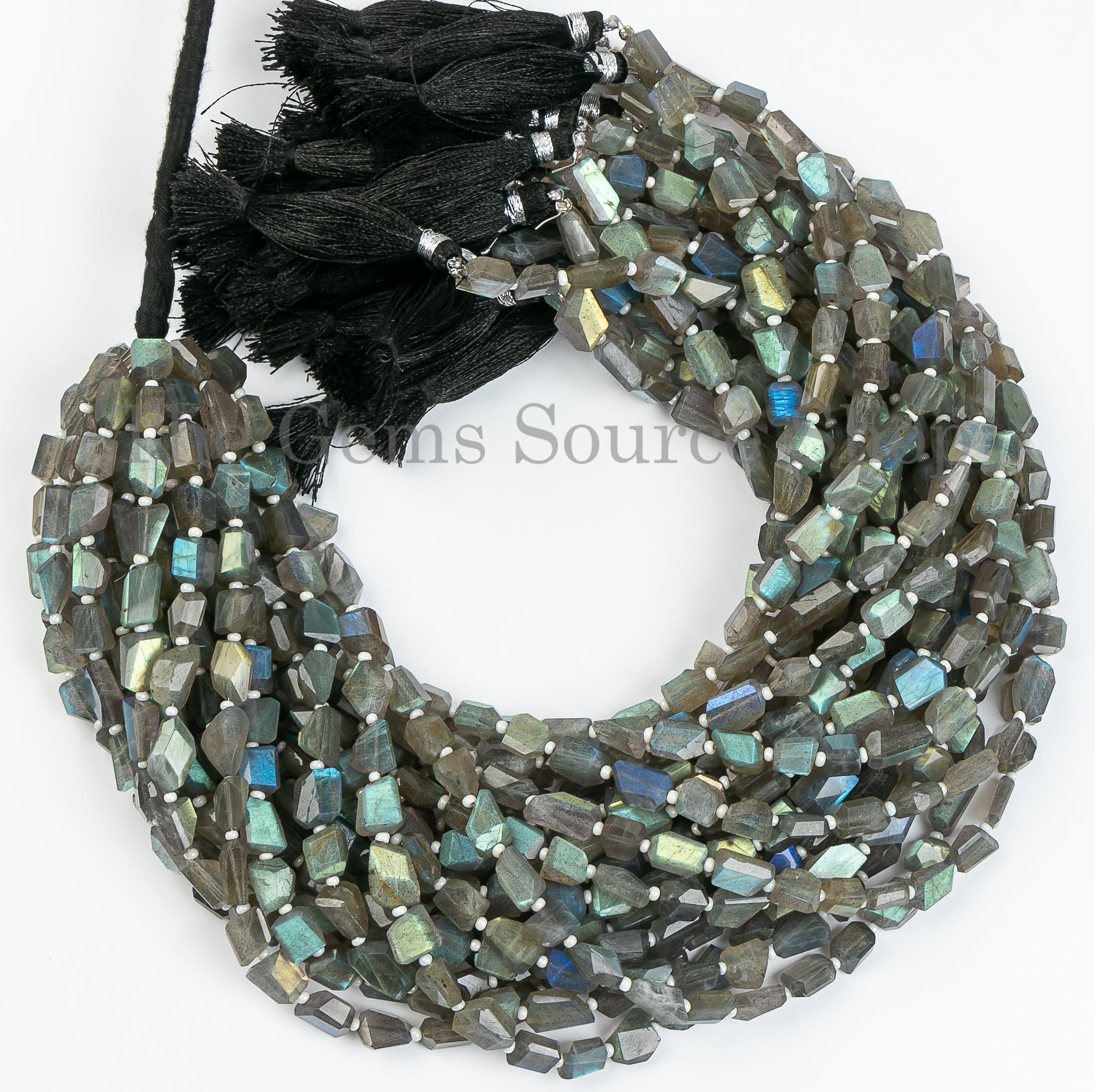 Natural Labradorite 6x8-7x10mm Faceted Nuggets/Tumble Shape Beads 13" Bulk Strand