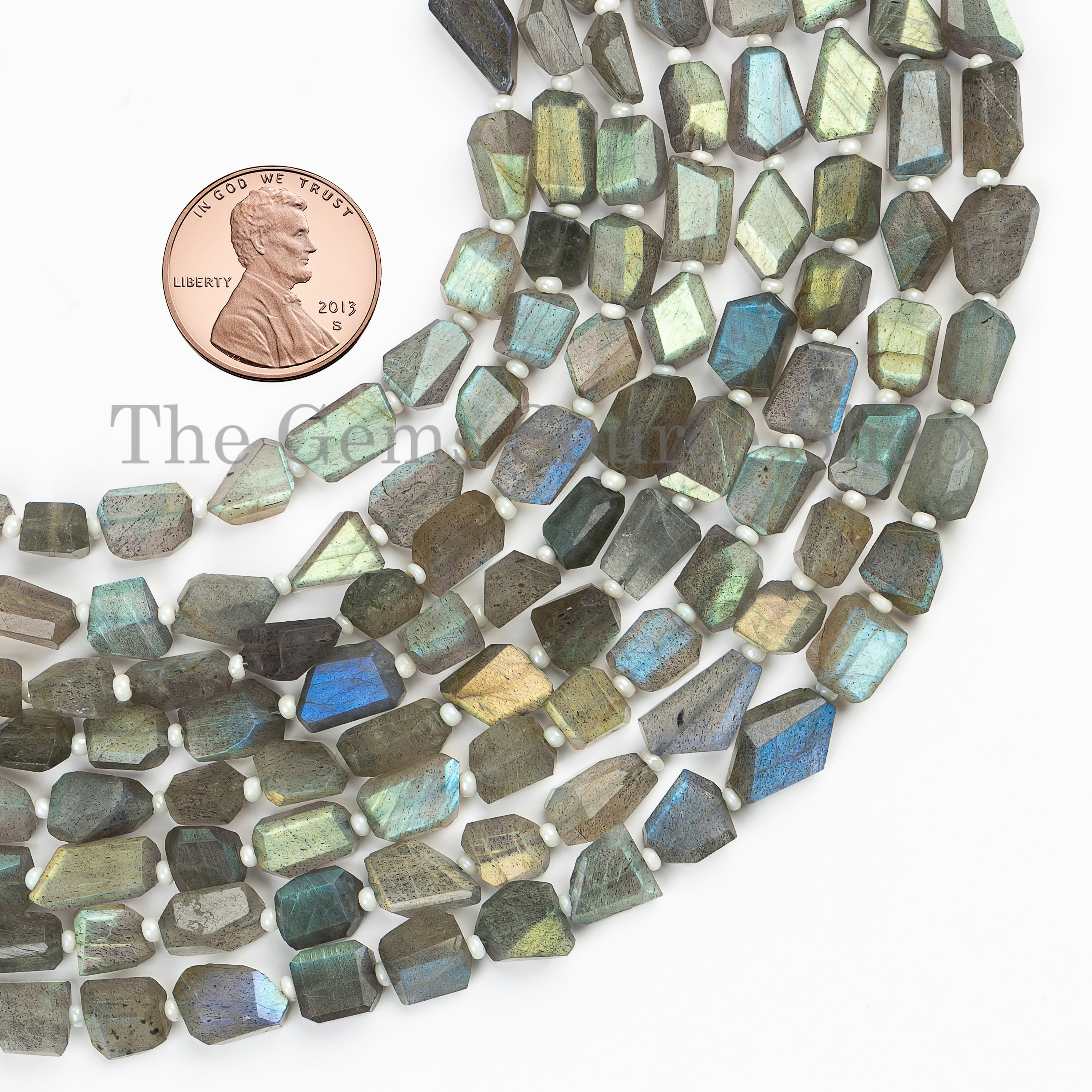 Natural Labradorite 6x8-7x10mm Faceted Nuggets/Tumble Shape Beads 13" Bulk Strand