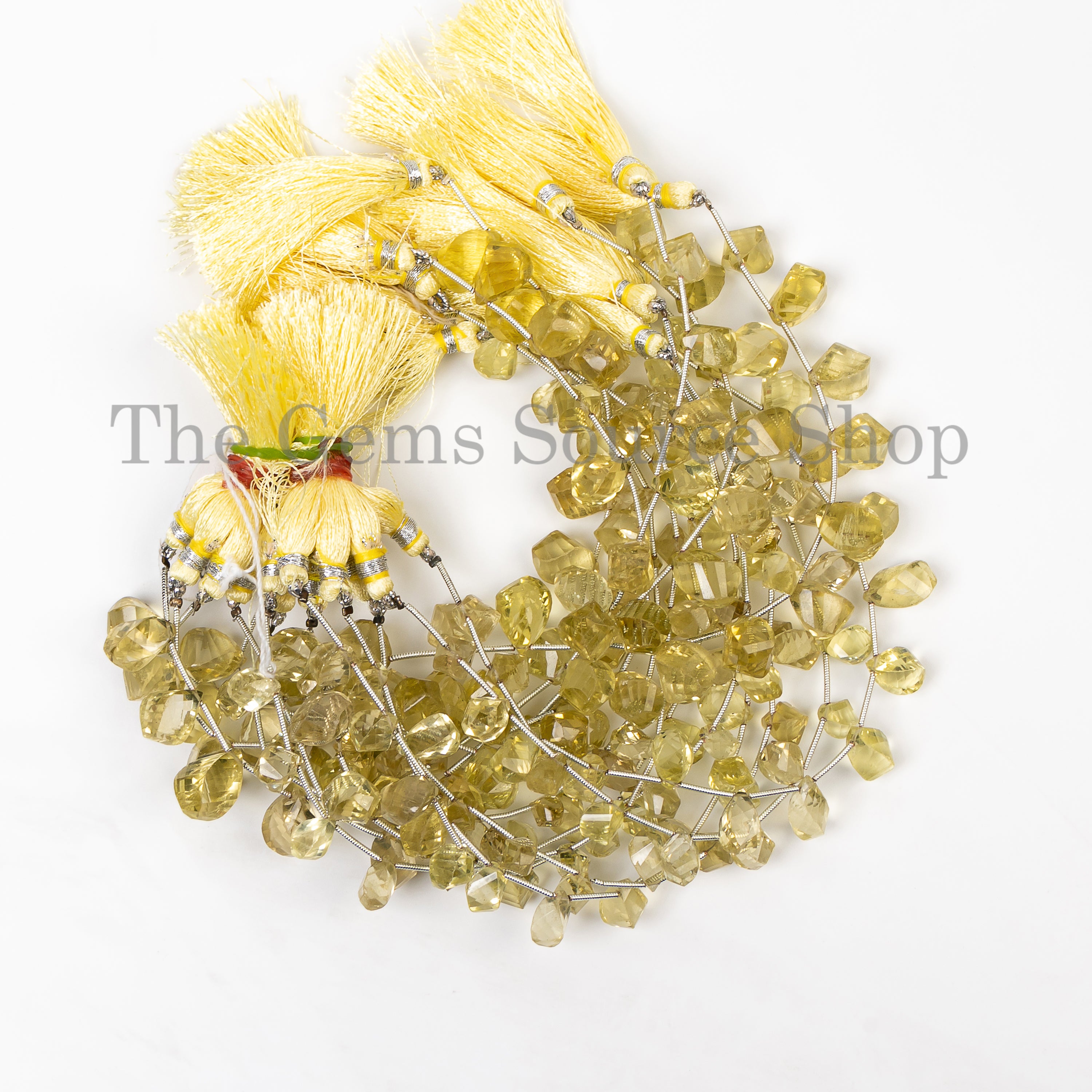 7x11.5-8x14mm-8" Natural Lemon Quartz Fancy Cut Drop Shape Beads for Jewelry Makings