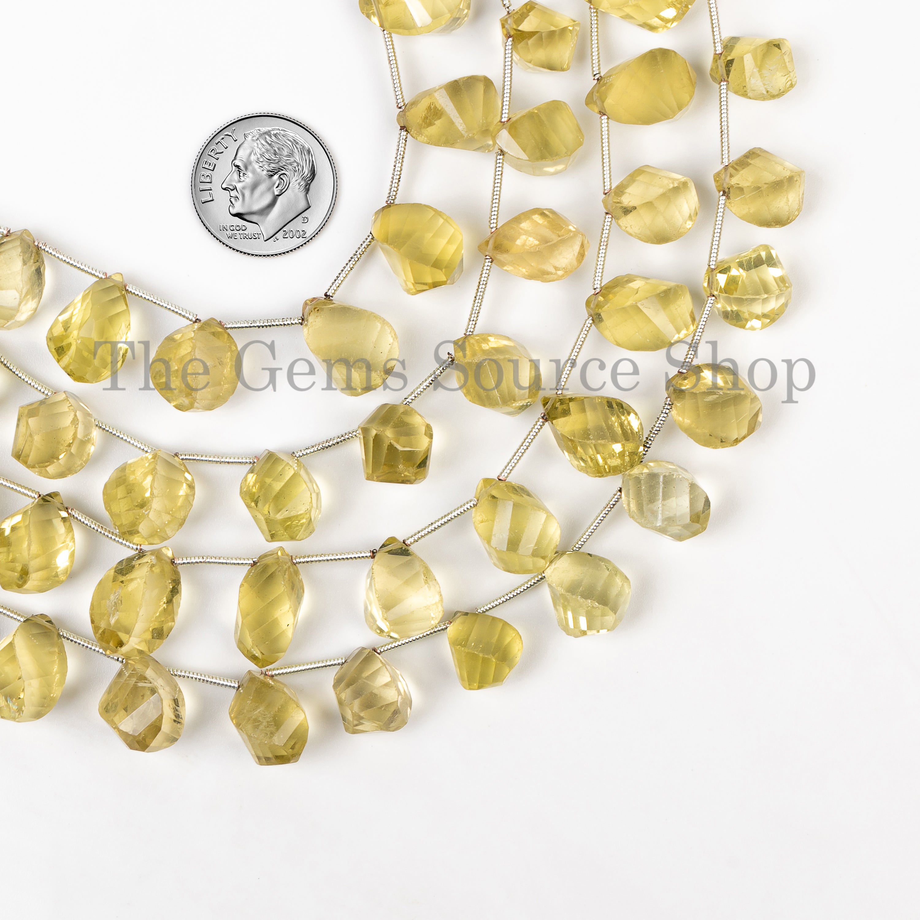 7x11.5-8x14mm-8" Natural Lemon Quartz Fancy Cut Drop Shape Beads for Jewelry Makings