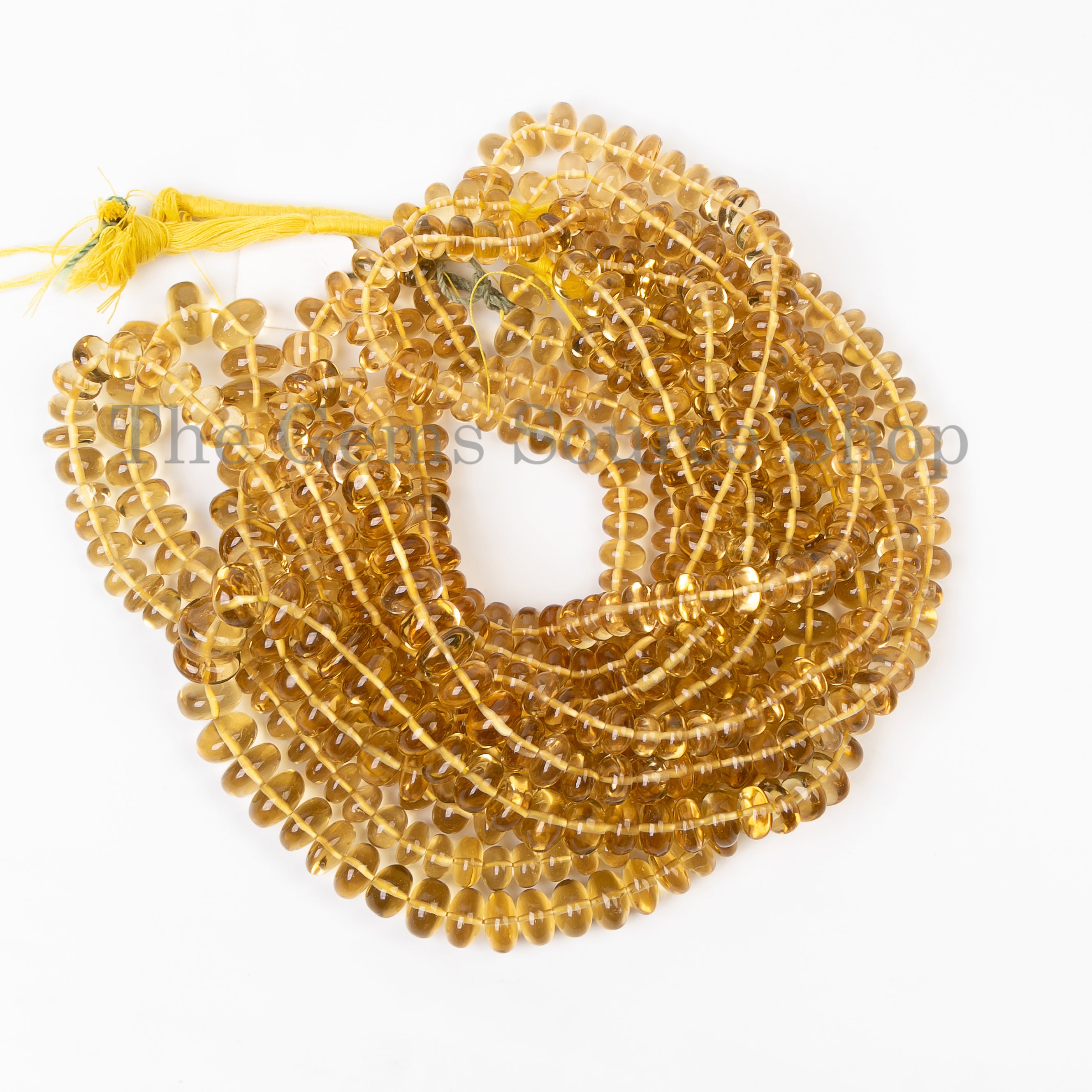 Natural Lemon Quartz Smooth Rondelle Center Drilled Gemstone Beads Strand-16"-6-10mm