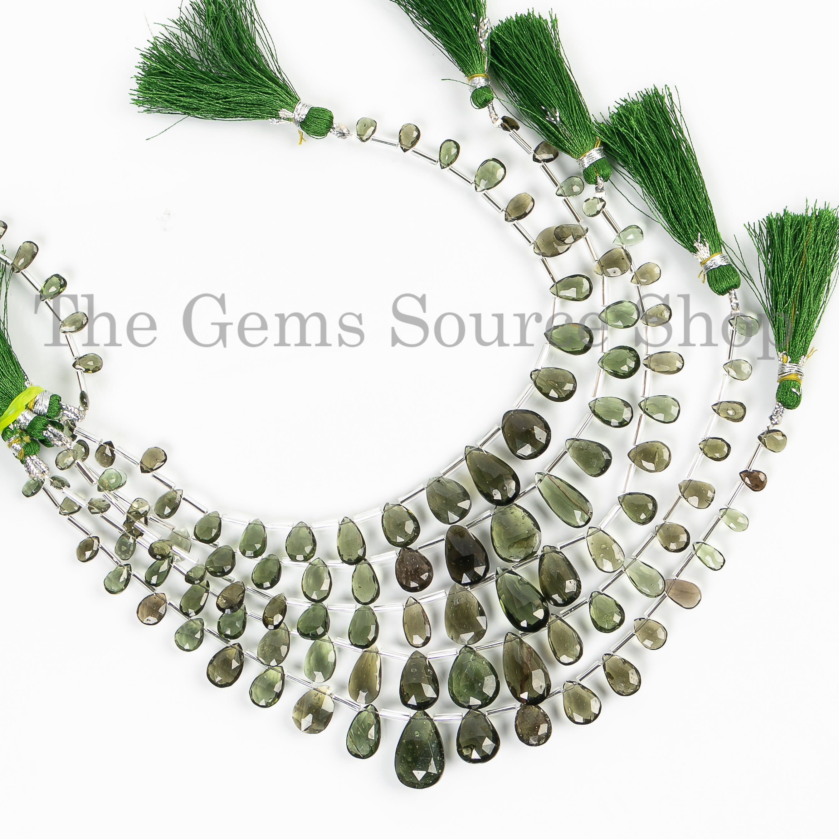 Natural Moldavite Smooth Pear Shape 4x6.5-12x18mm Gemstone Beads 9" Strand