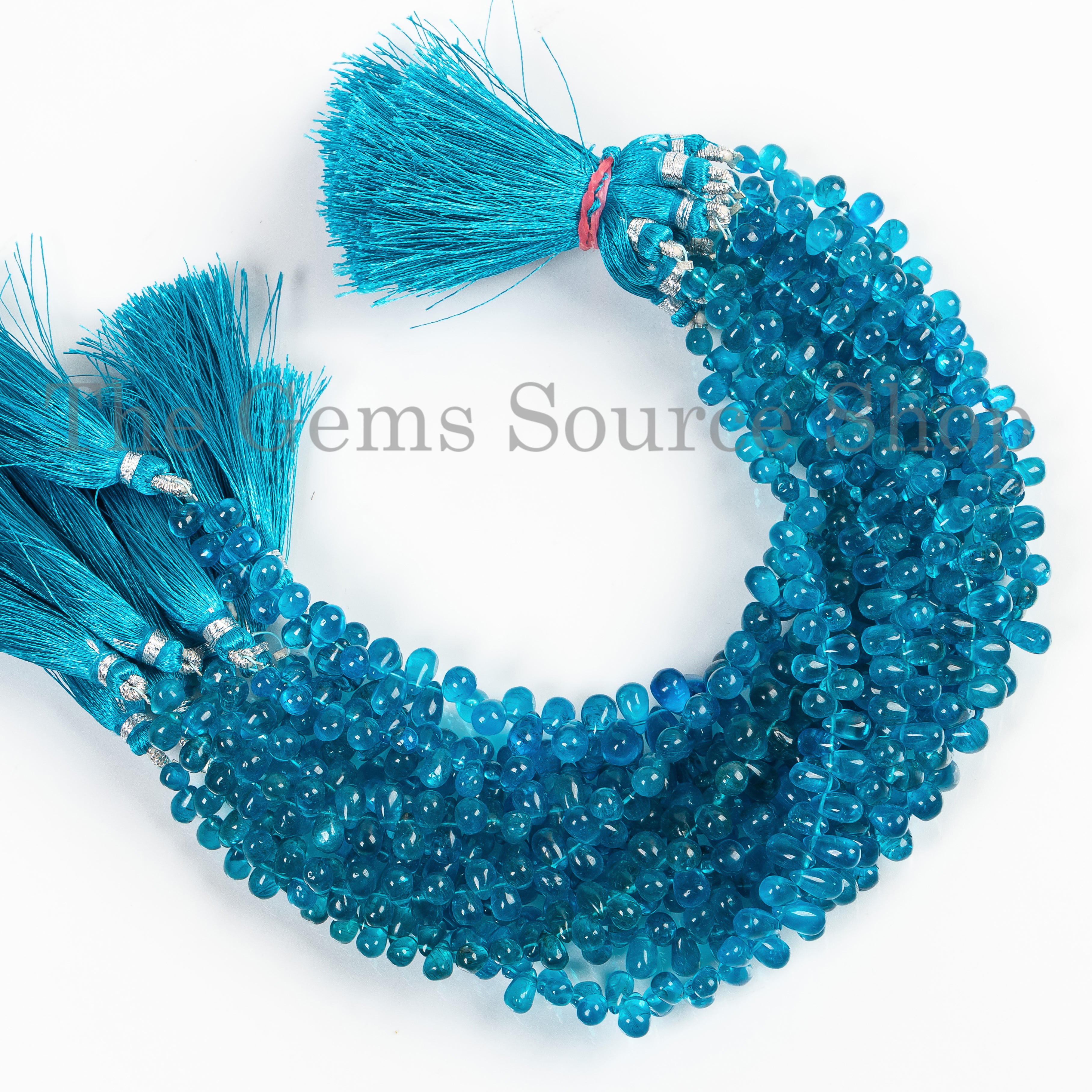 Natural Neon Apatite Smooth Drop Shape 4x6-5x9mm Gemstone Beads 8" Strand