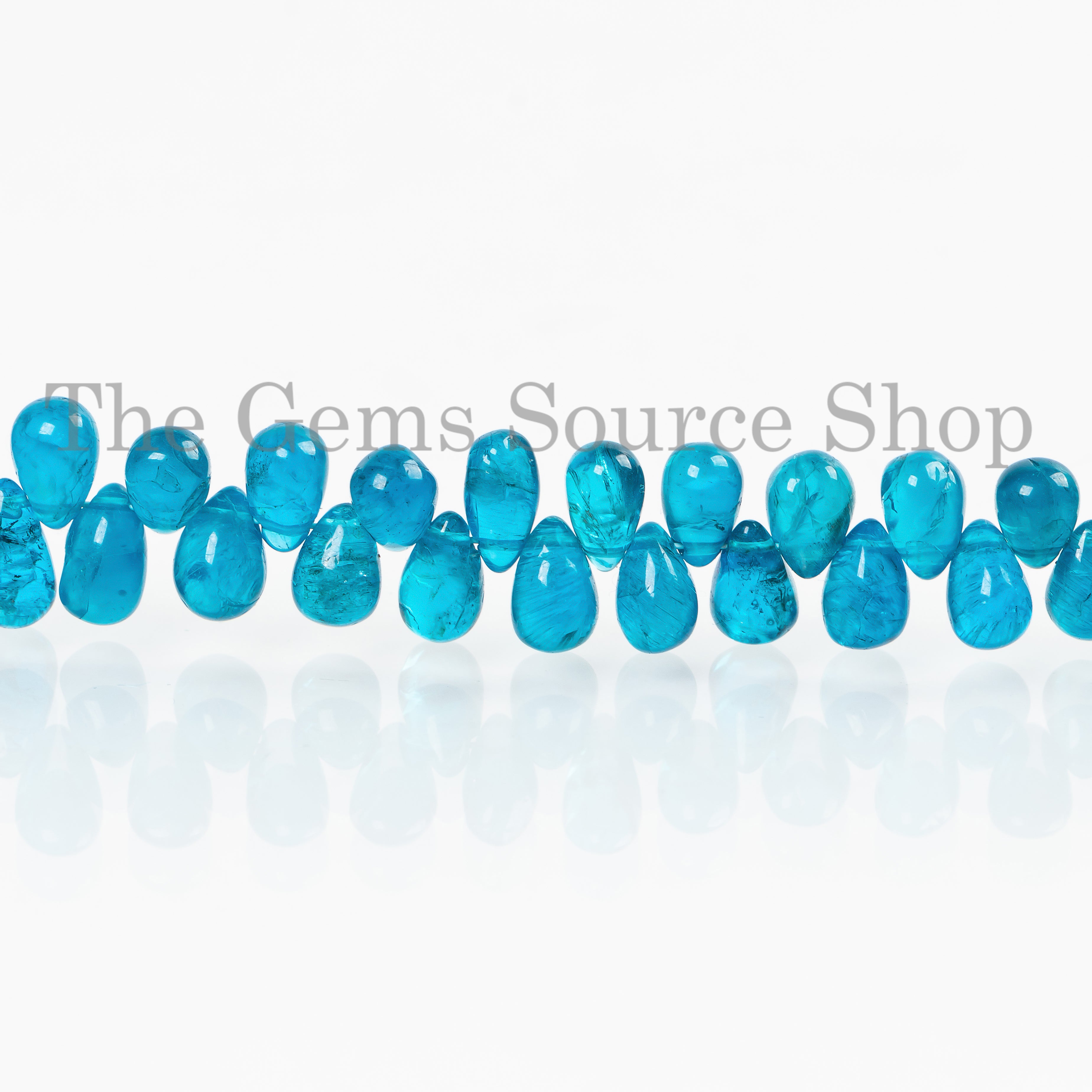 Natural Neon Apatite Smooth Drop Shape 4x6-5x9mm Gemstone Beads 8" Strand