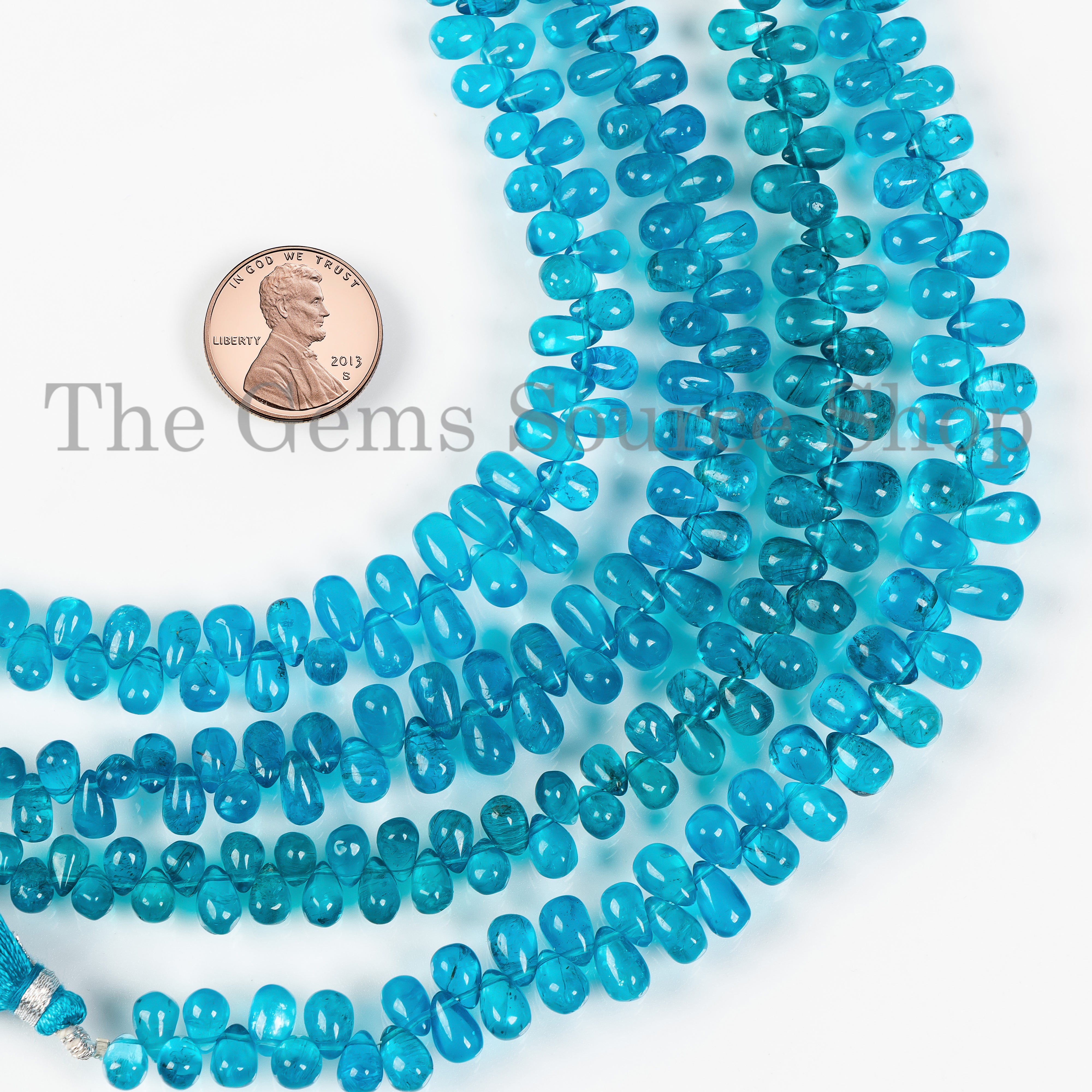 Natural Neon Apatite Smooth Drop Shape 4x6-5x9mm Gemstone Beads 8" Strand