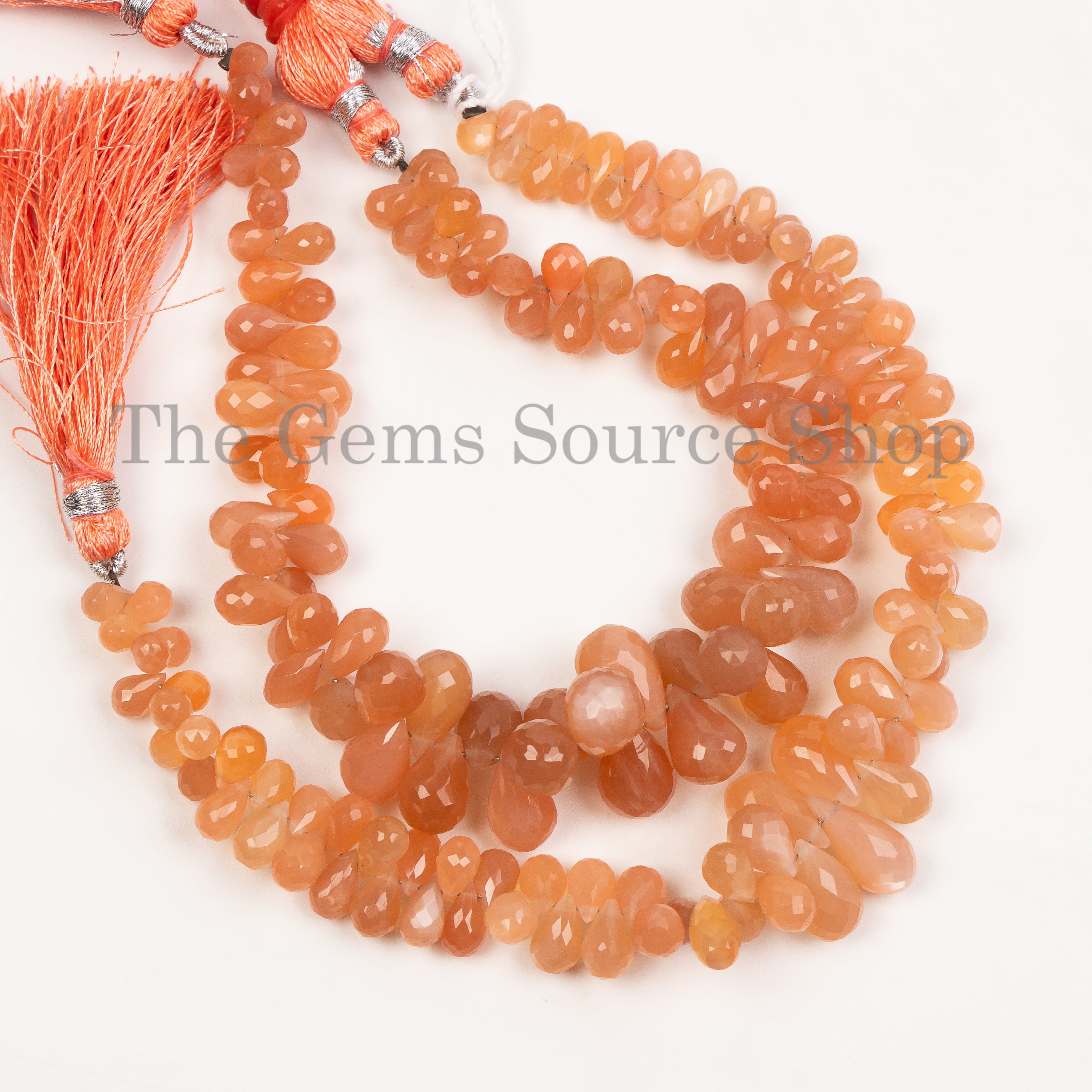 4x6-8x11mm-7" Natural Peach Moonstone Faceted Drops Shape Wholesale Beads Strand