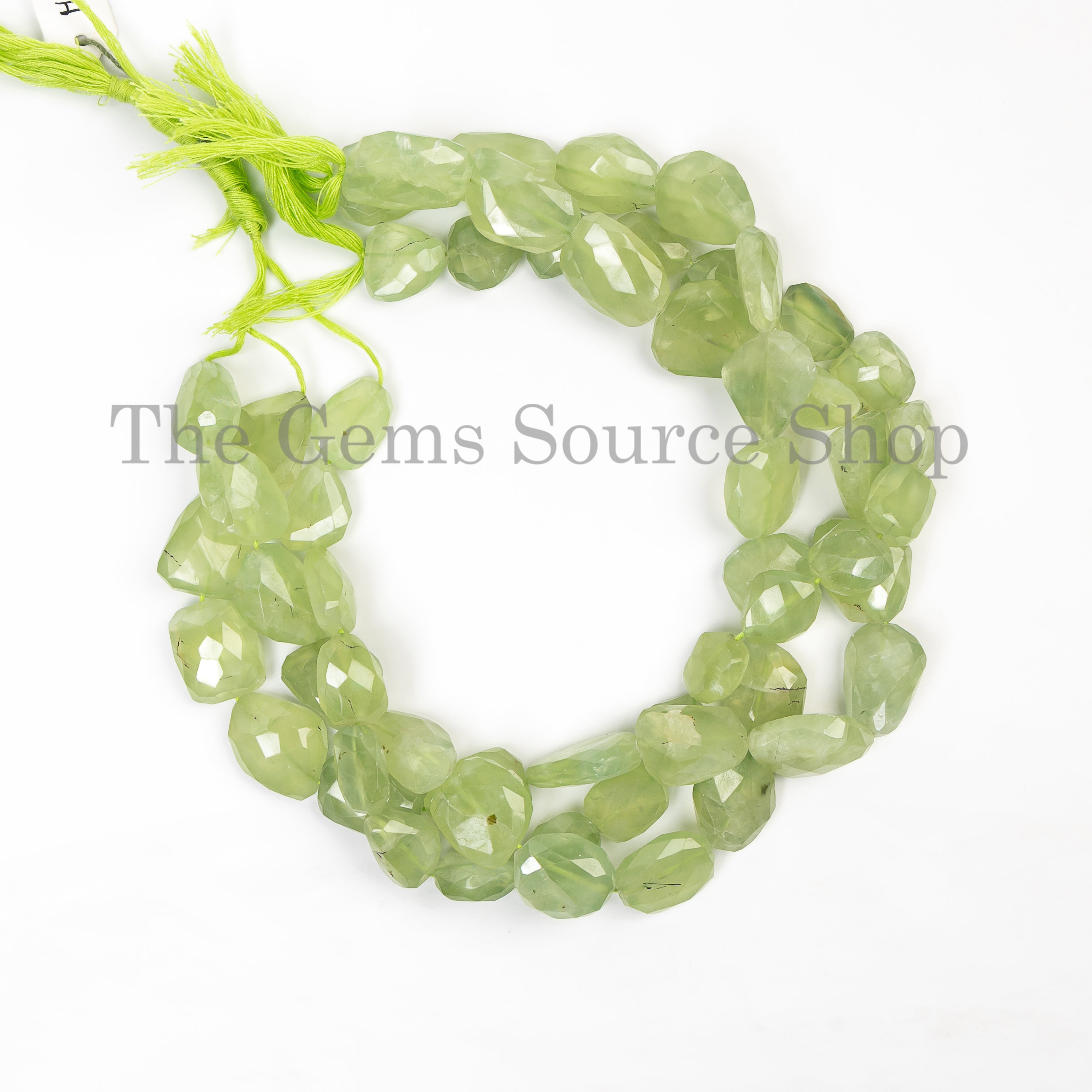 Natural Prehnite Faceted Nuggets Straight Drilled Gemstone Beads Strand-14"-16x21-14x18mm