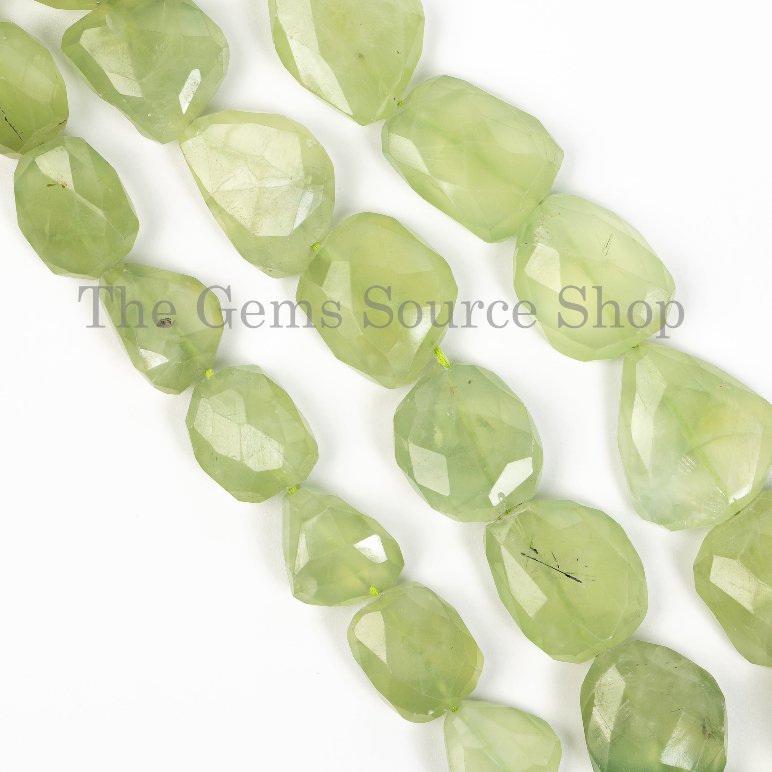 Natural Prehnite Faceted Nuggets Straight Drilled Gemstone Beads Strand-14"-16x21-14x18mm