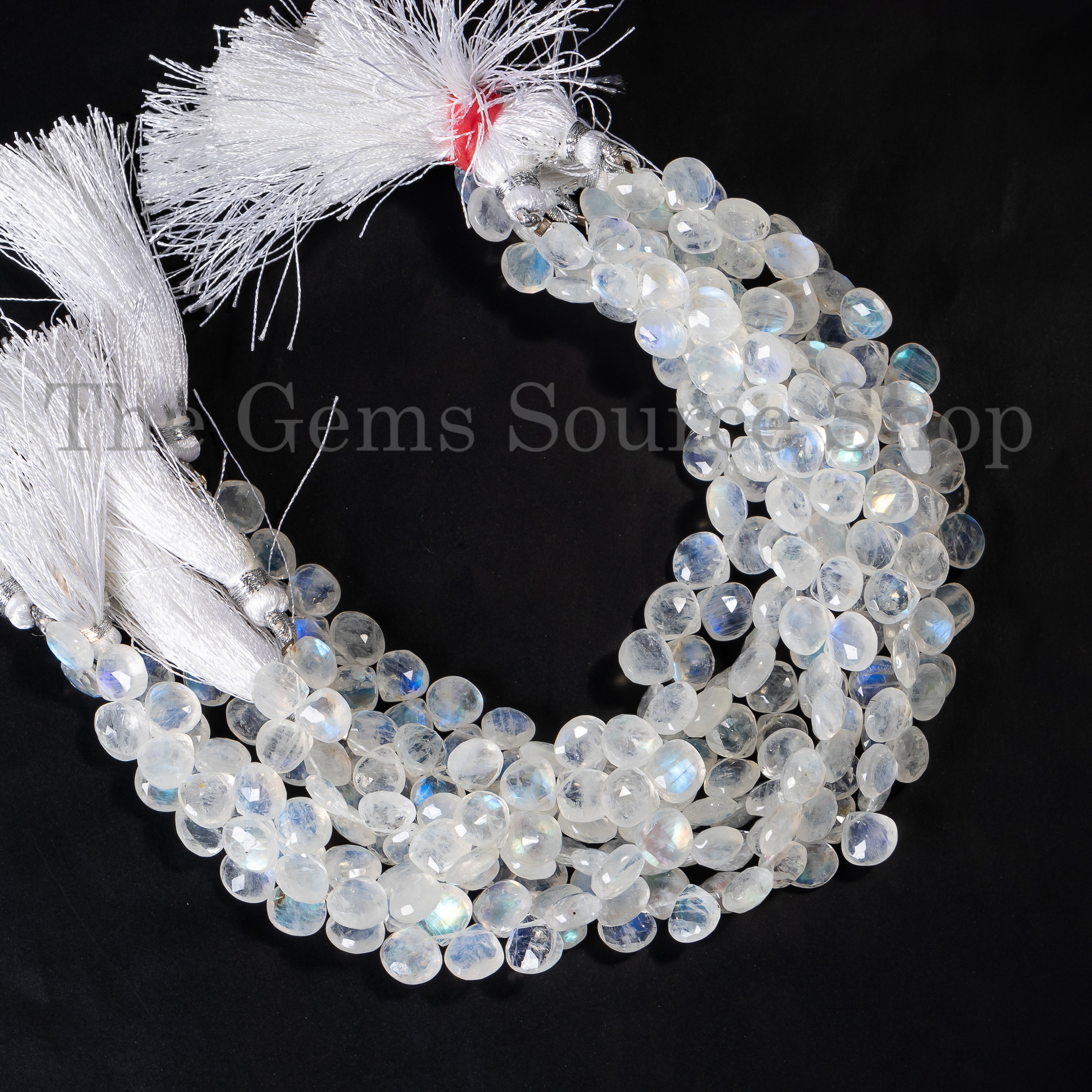 8-9mm Natural Rainbow Moonstone Faceted Heart 8" Beads Strand for Jewelry Makings