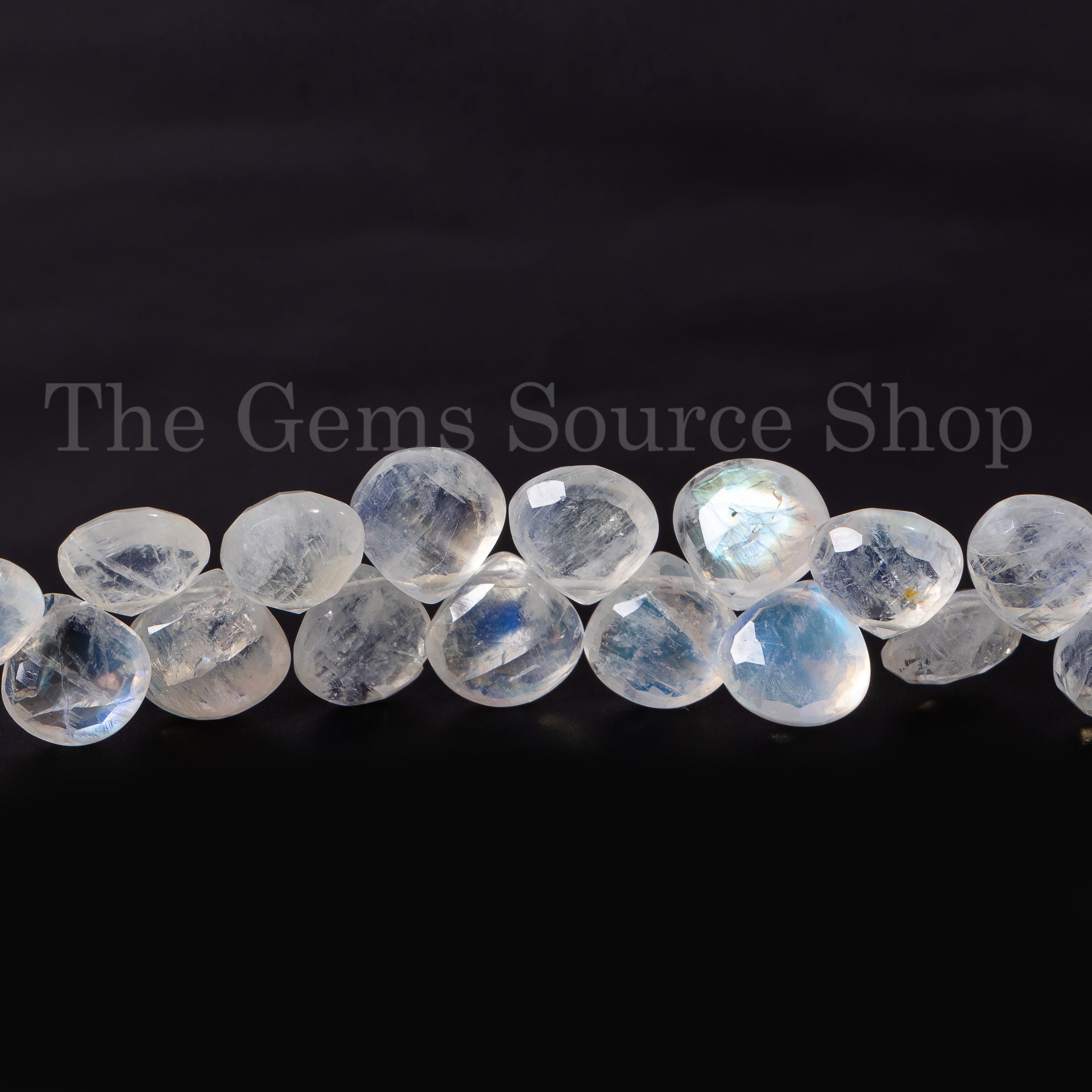 8-9mm Natural Rainbow Moonstone Faceted Heart 8" Beads Strand for Jewelry Makings