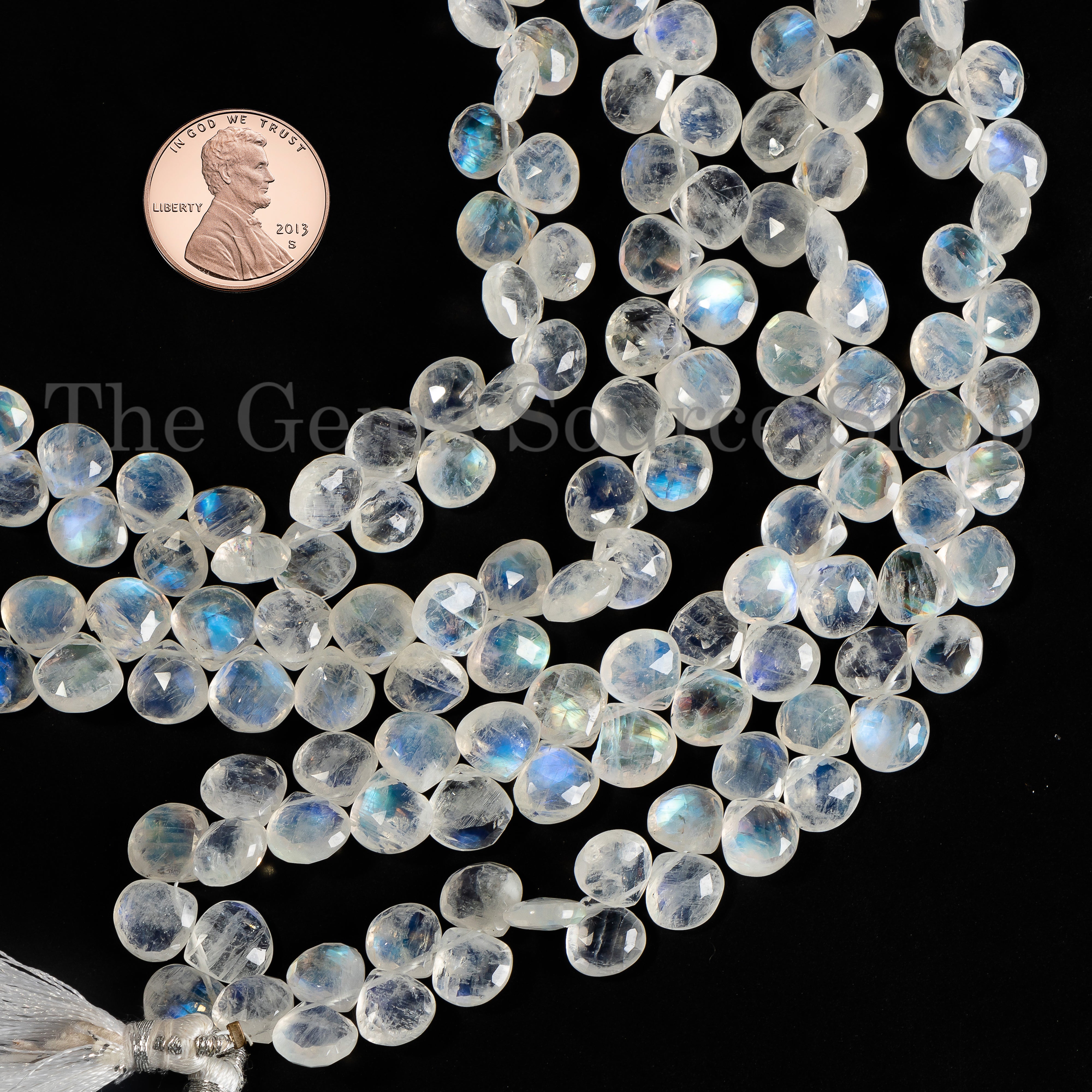 8-9mm Natural Rainbow Moonstone Faceted Heart 8" Beads Strand for Jewelry Makings