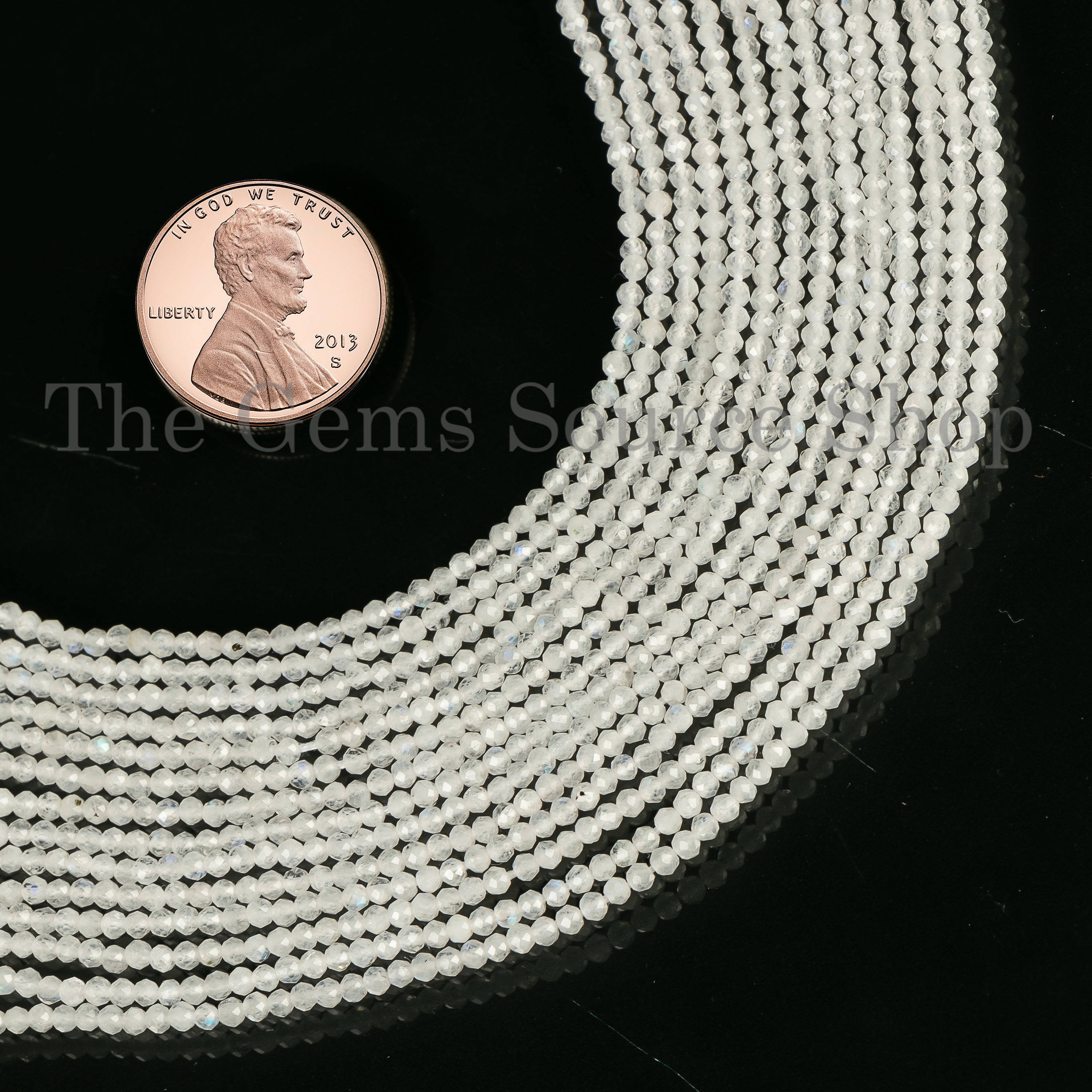 Natural Rainbow Moonstone 2-2.5mm Faceted Rondelle Shape Gemstone Beads 10" Strand