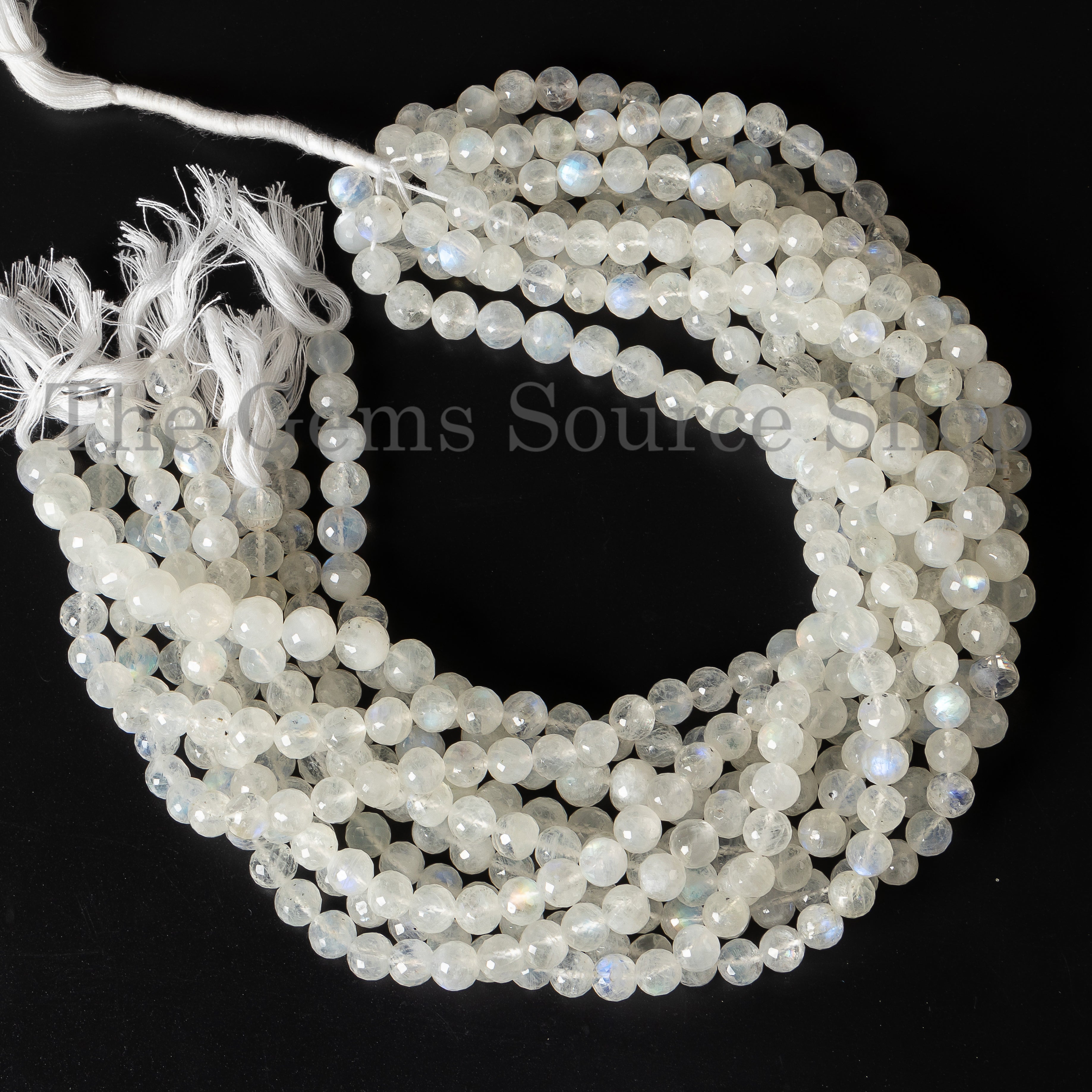 Natural Rainbow Moonstone Faceted Round Shape 7.5-9mm Gemstone Beads 14" Strand