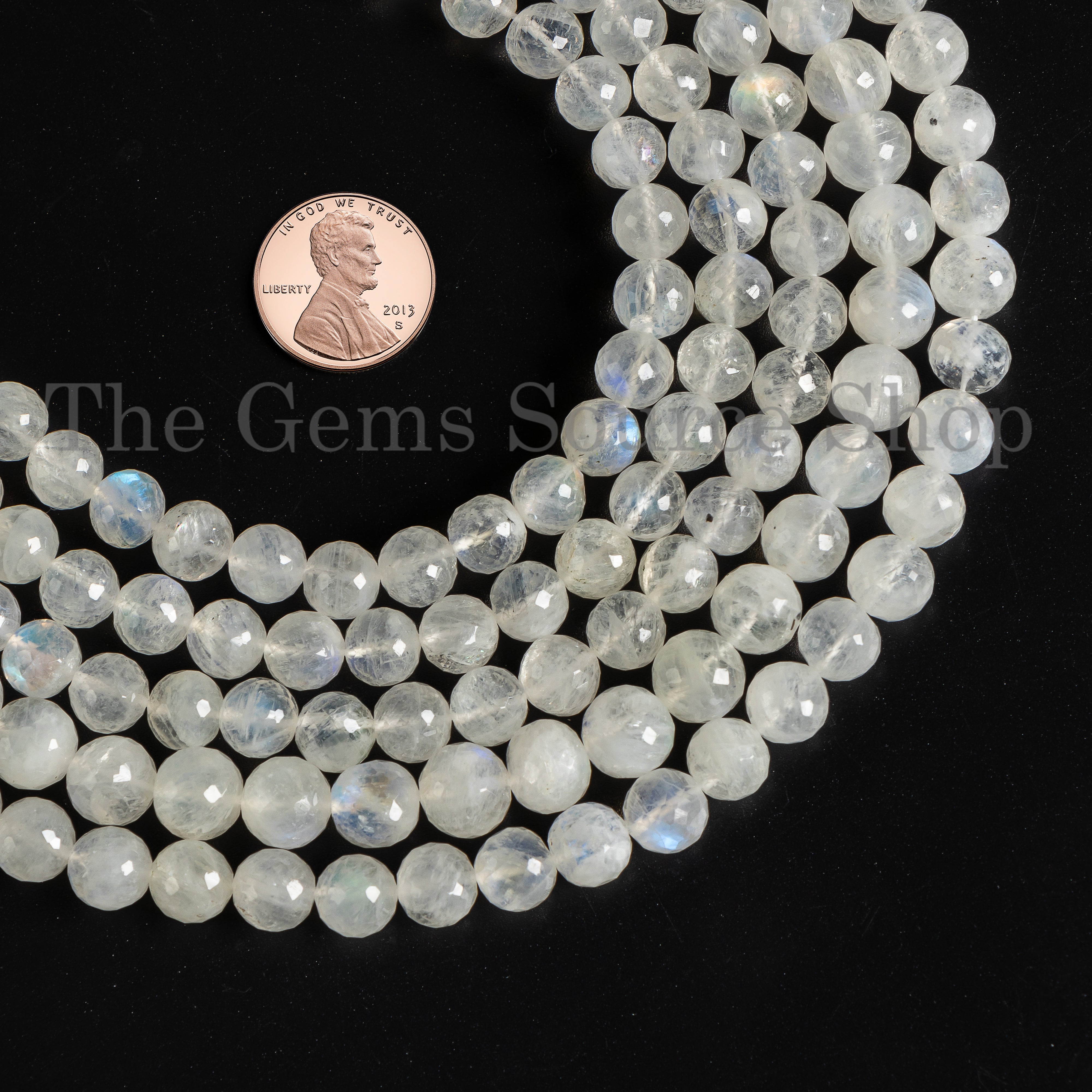 Natural Rainbow Moonstone Faceted Round Shape 7.5-9mm Gemstone Beads 14" Strand