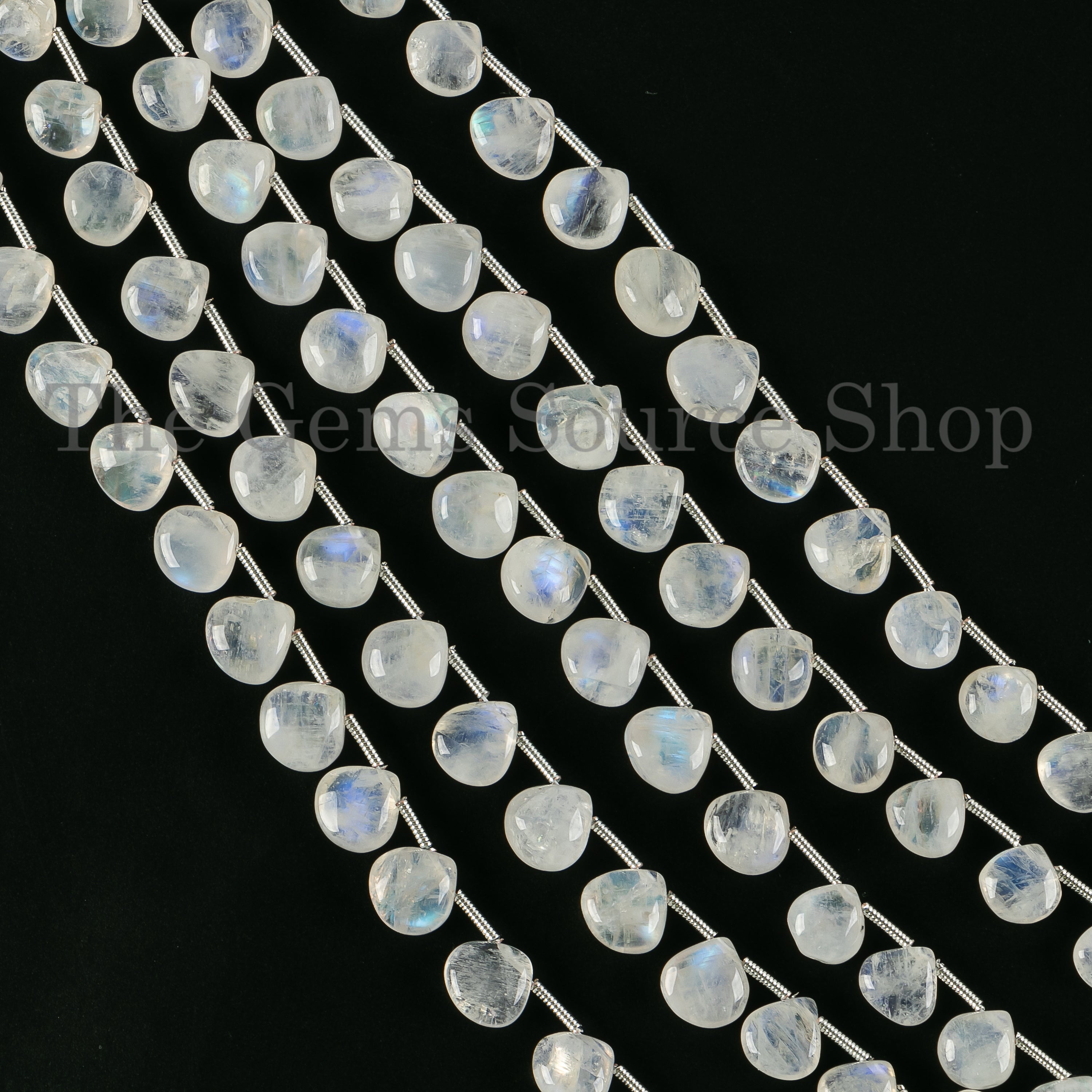 Natural Rainbow Moonstone Smooth Heart Shape 6-9mm Gemstone Bulk Beads 8" Strand