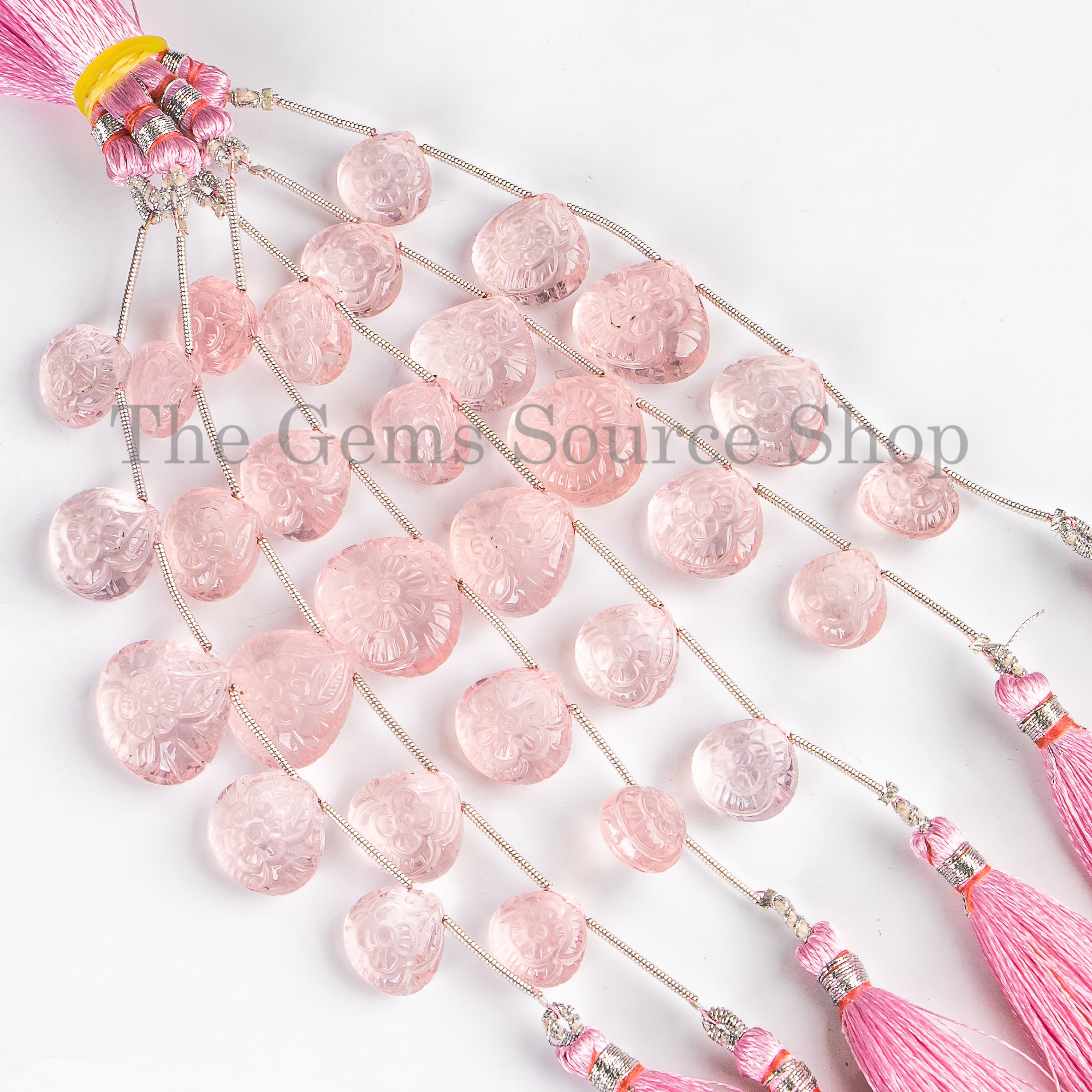 10-12.5mm Natural Rose Quartz Carved Heart Shape Wholesale Beads 4" Strand