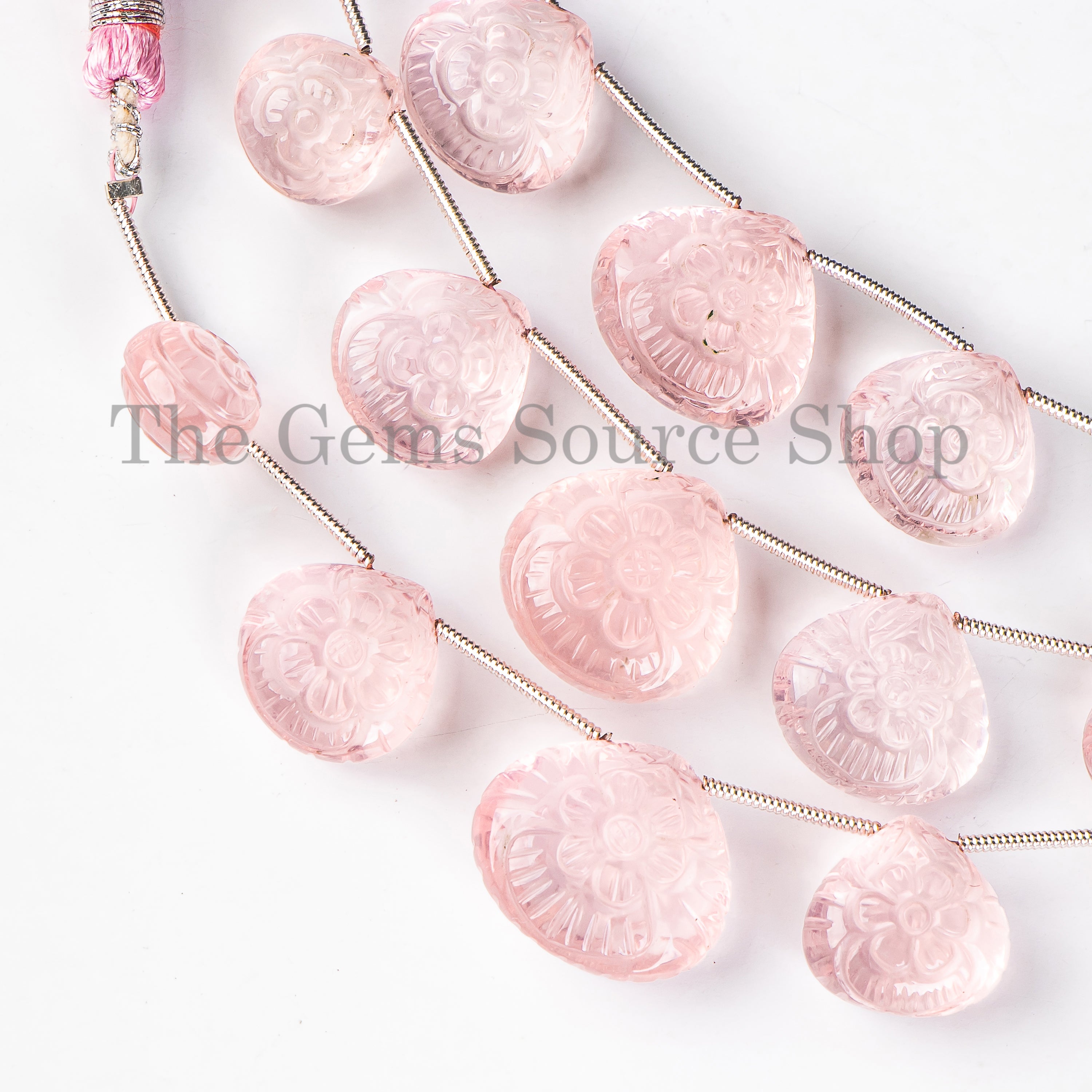 10-12.5mm Natural Rose Quartz Carved Heart Shape Wholesale Beads 4" Strand