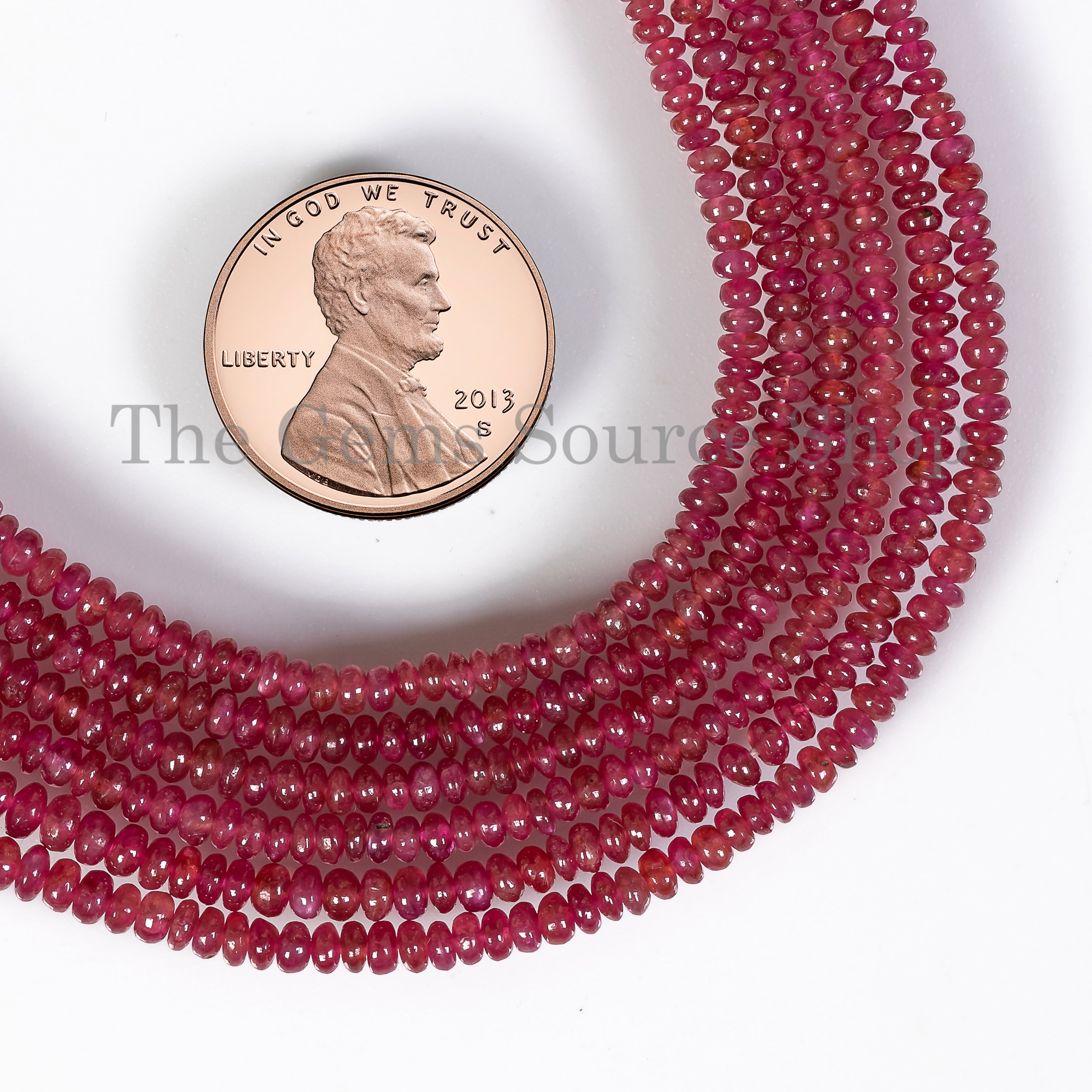 2-3.5mm-13" Natural Ruby Smooth Rondelle Shape Gemstone Bulk Beads Strand