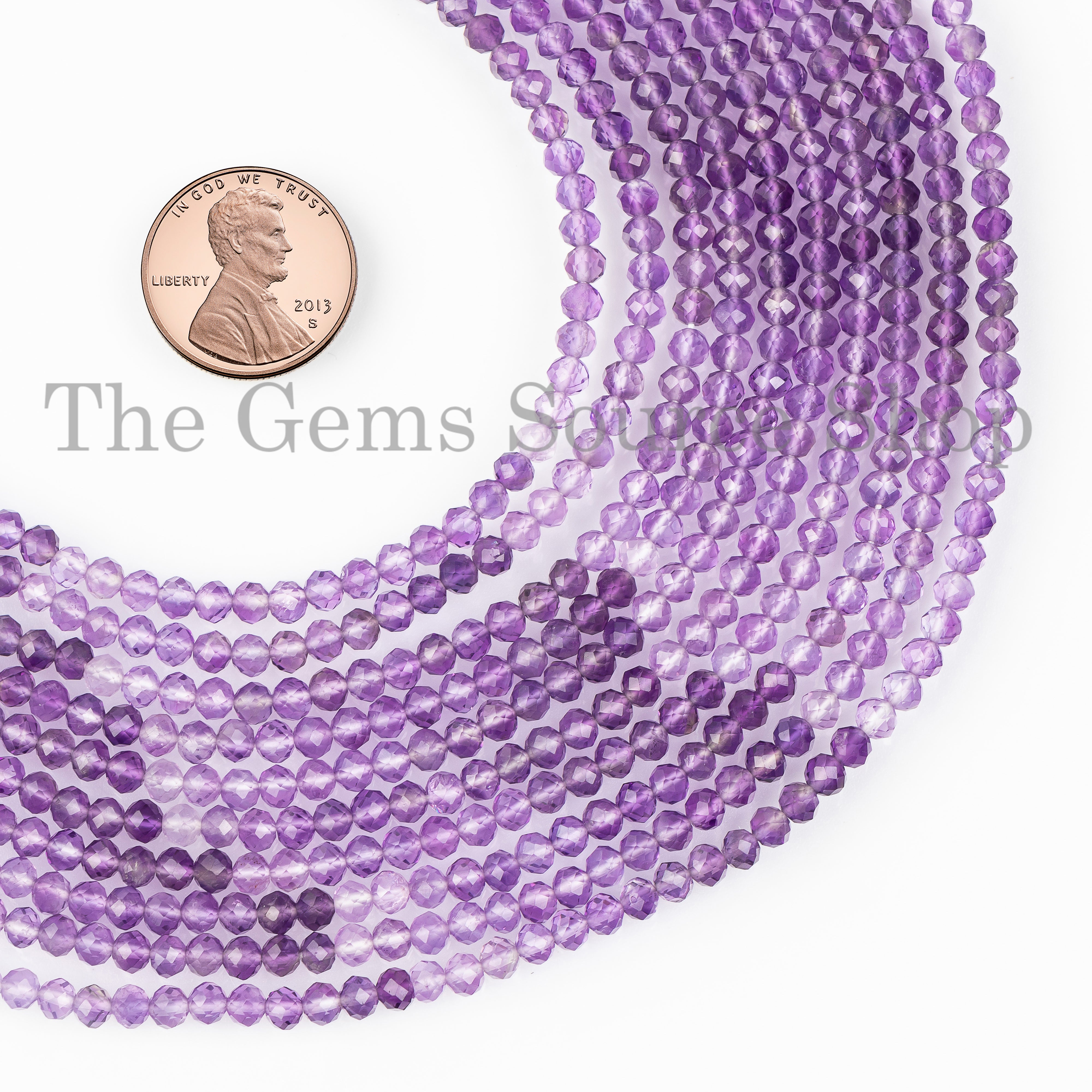 Natural Shaded Purple Amethyst Faceted Rondelle Shape 3.5mm Beads 13" Strand