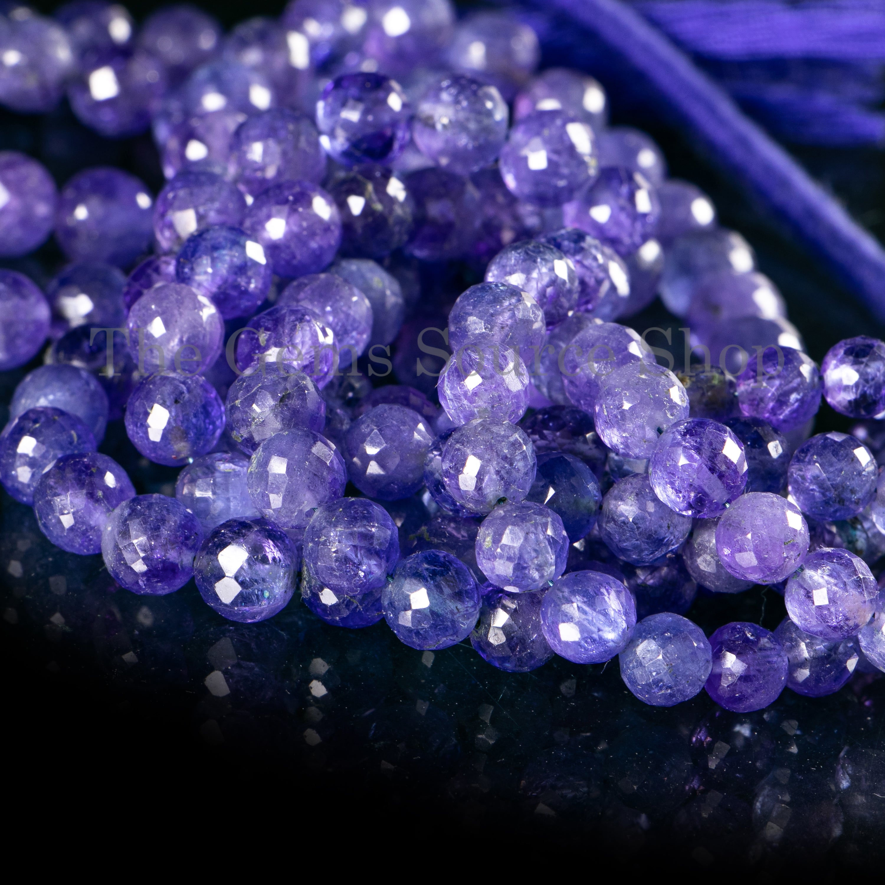 5-7.5mm-16" Natural Tanzanite Faceted Round Shape Gemstone Beads Bulk Strand