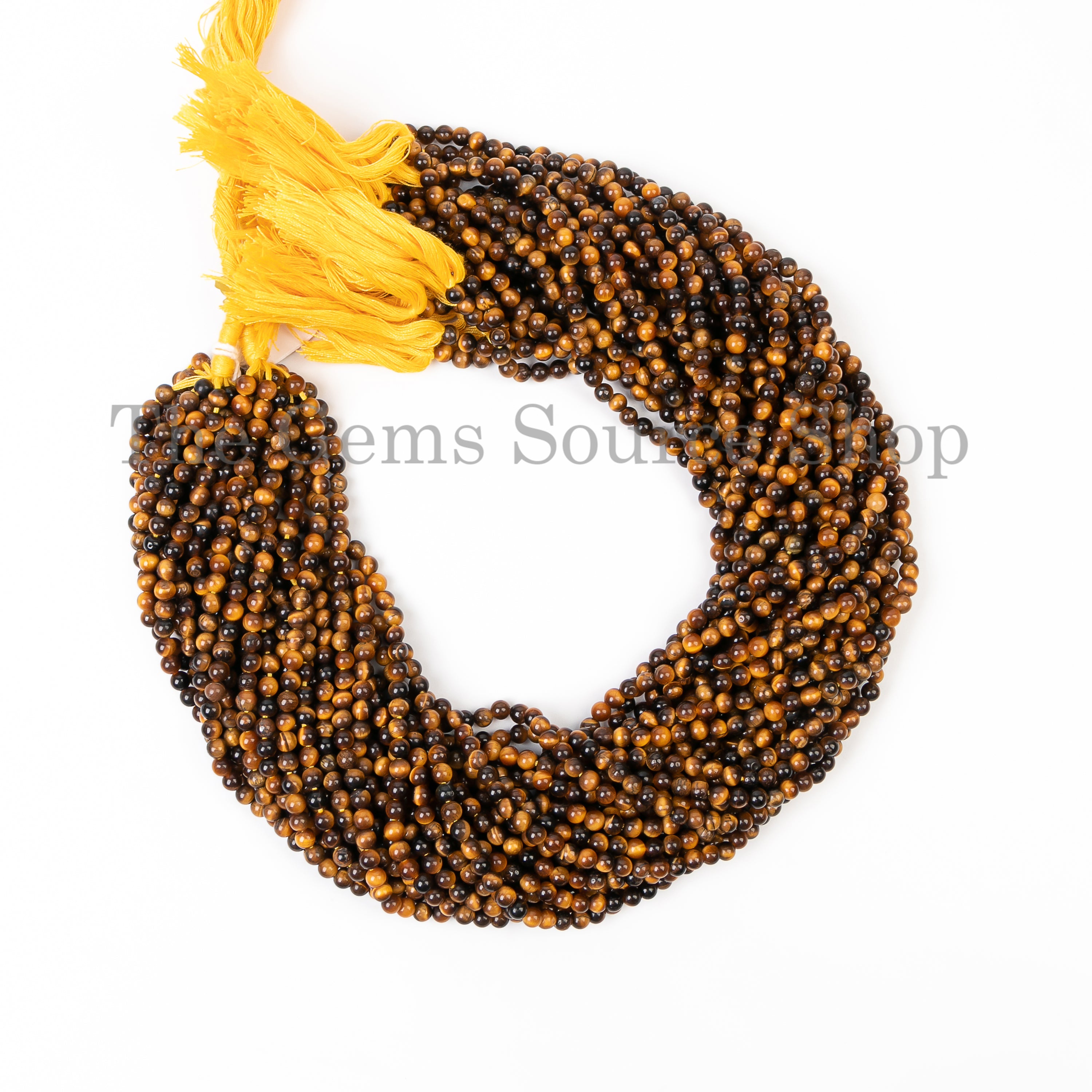 Natural Tiger Eye Smooth Round Center Drilled Gemstone Beads Strand- 16"-4.5-5.5mm