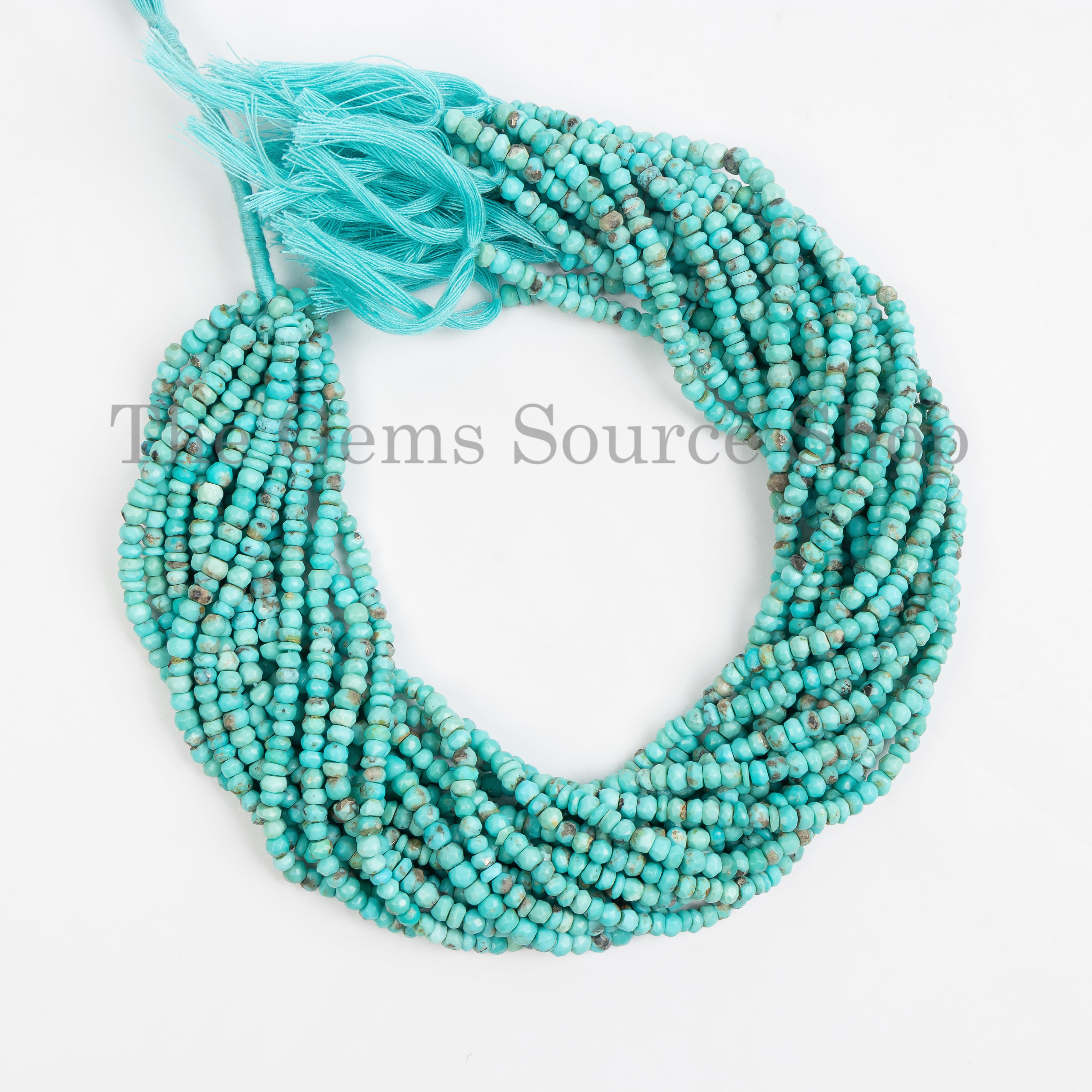 4-4.5mm Natural Turquoise Faceted Rondelle Shape Wholesale Beads 13" Strand