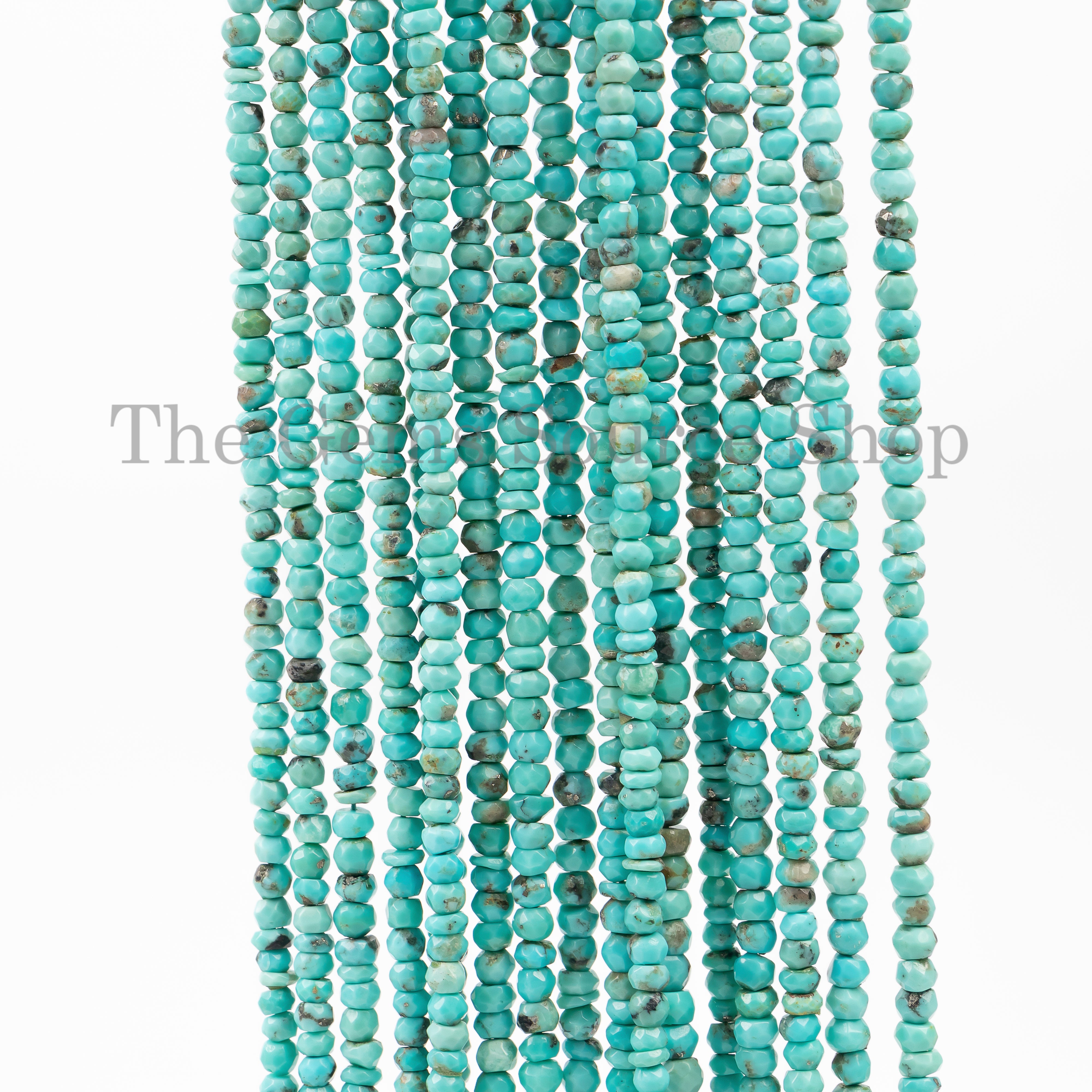 4-4.5mm Natural Turquoise Faceted Rondelle Shape Wholesale Beads 13" Strand