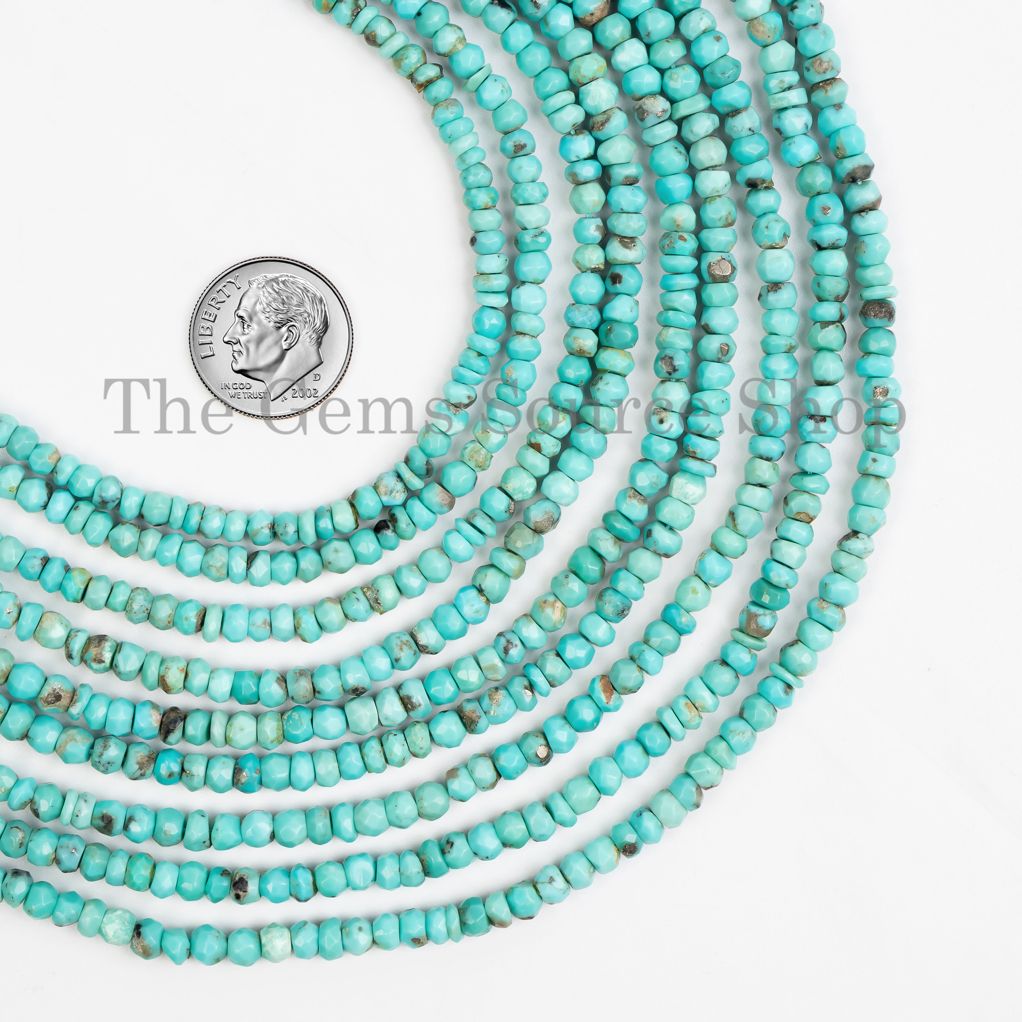 4-4.5mm Natural Turquoise Faceted Rondelle Shape Wholesale Beads 13" Strand