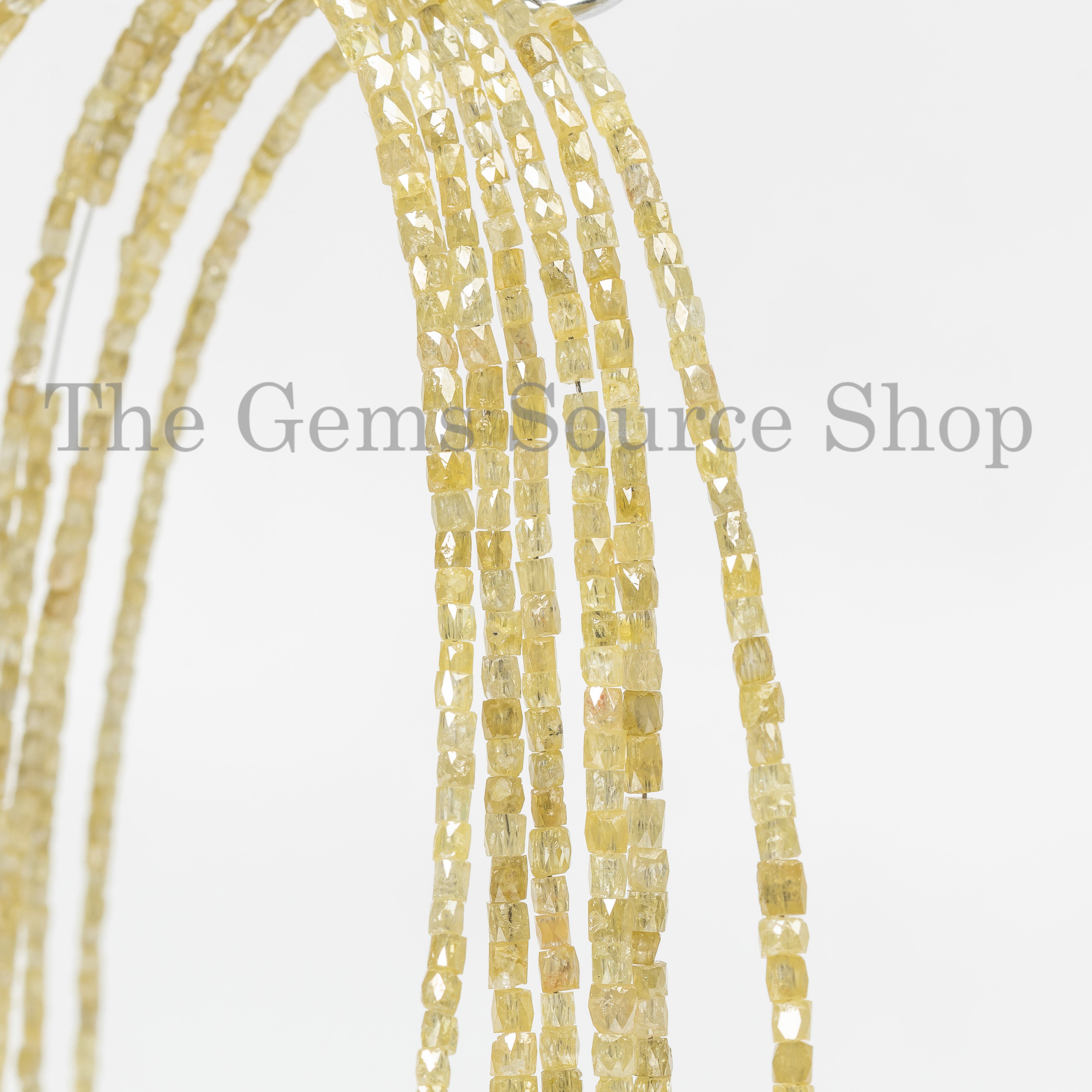 1.5-2.25mm-16" Natural Yellow Diamond Faceted Tube Shape Gemstone Beads Strand