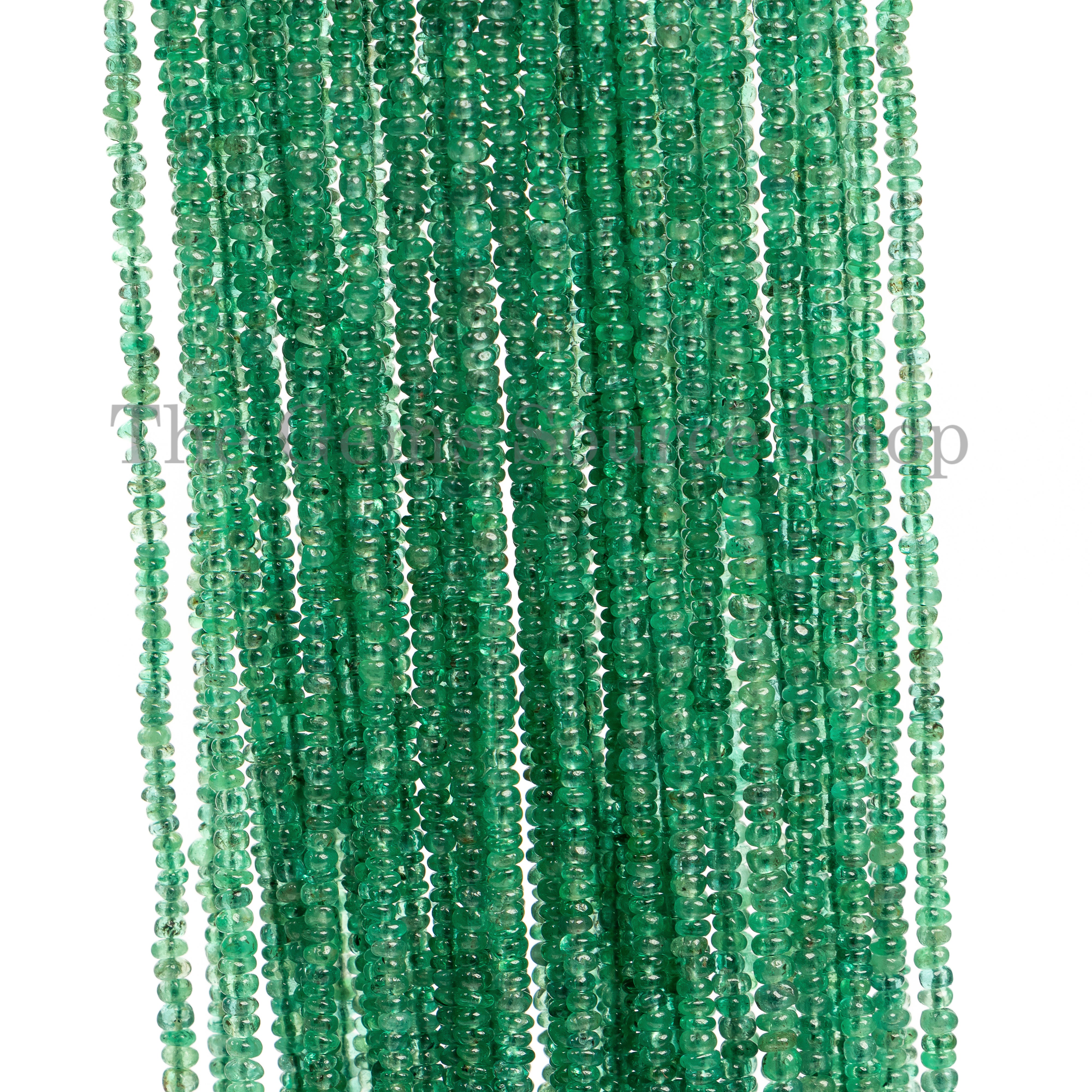 2-3mm-17" Natural Zambian Emerald Smooth Rondelle Shape Wholesale Beads Strand for Jewelry