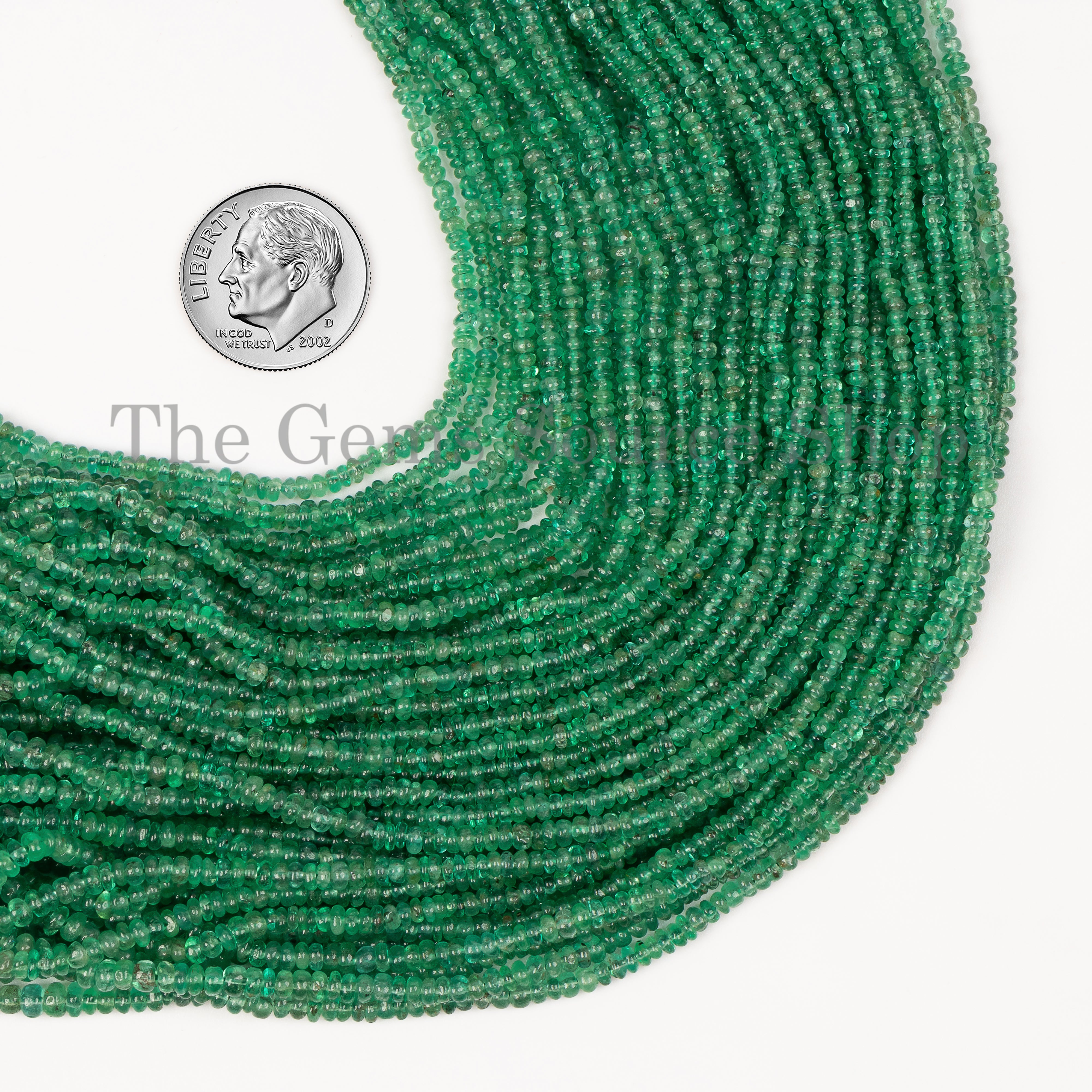 2-3mm-17" Natural Zambian Emerald Smooth Rondelle Shape Wholesale Beads Strand for Jewelry