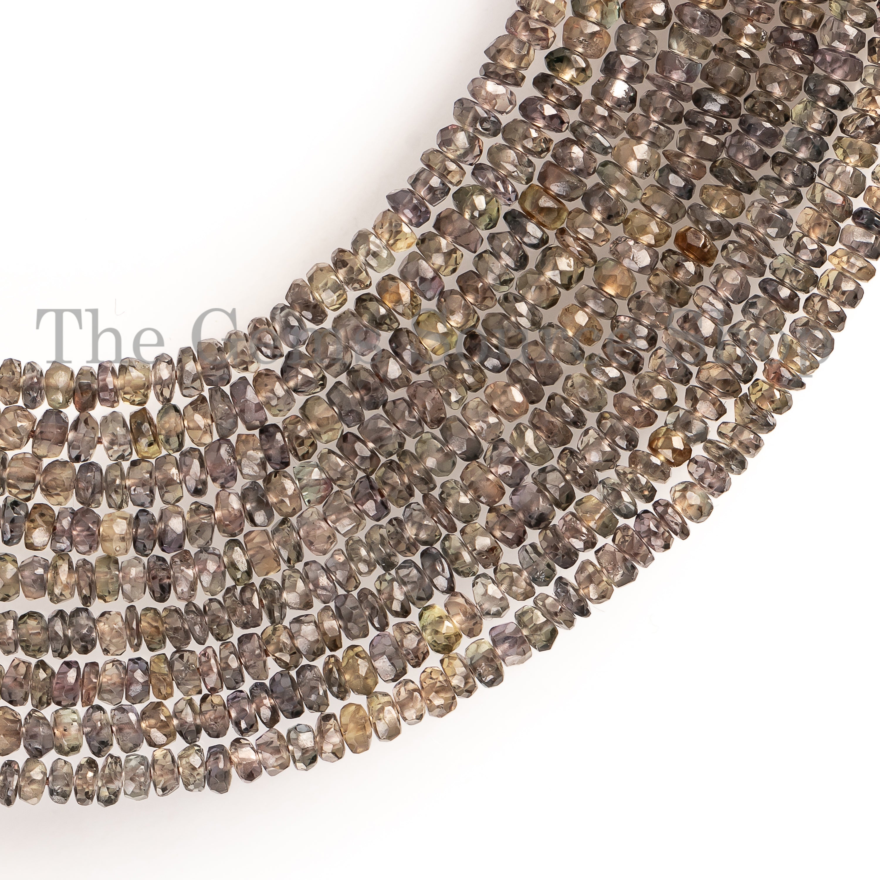 Natural Olive Brown Sapphire Faceted Rondelle Shape Center Drilled Beads Strand- 3-3.5mm-17"